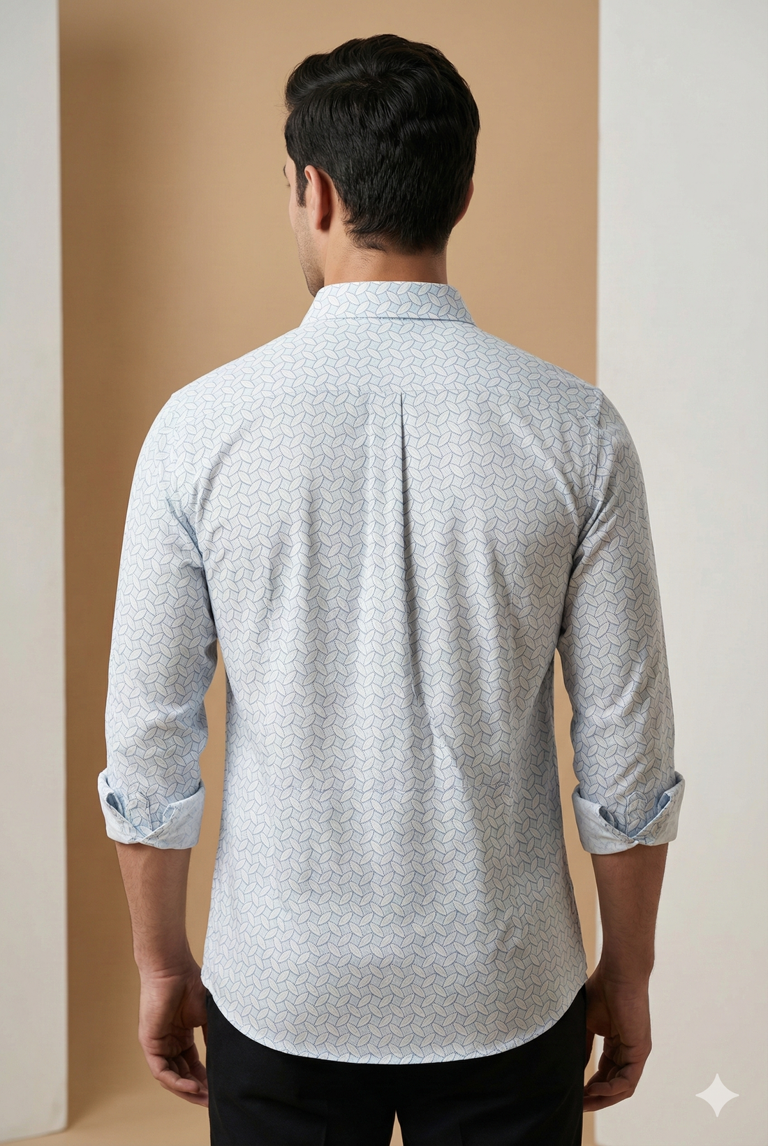 Men’s Premium Cotton Printed Casual Shirt – Sky Blue Leaf Pattern - 25504