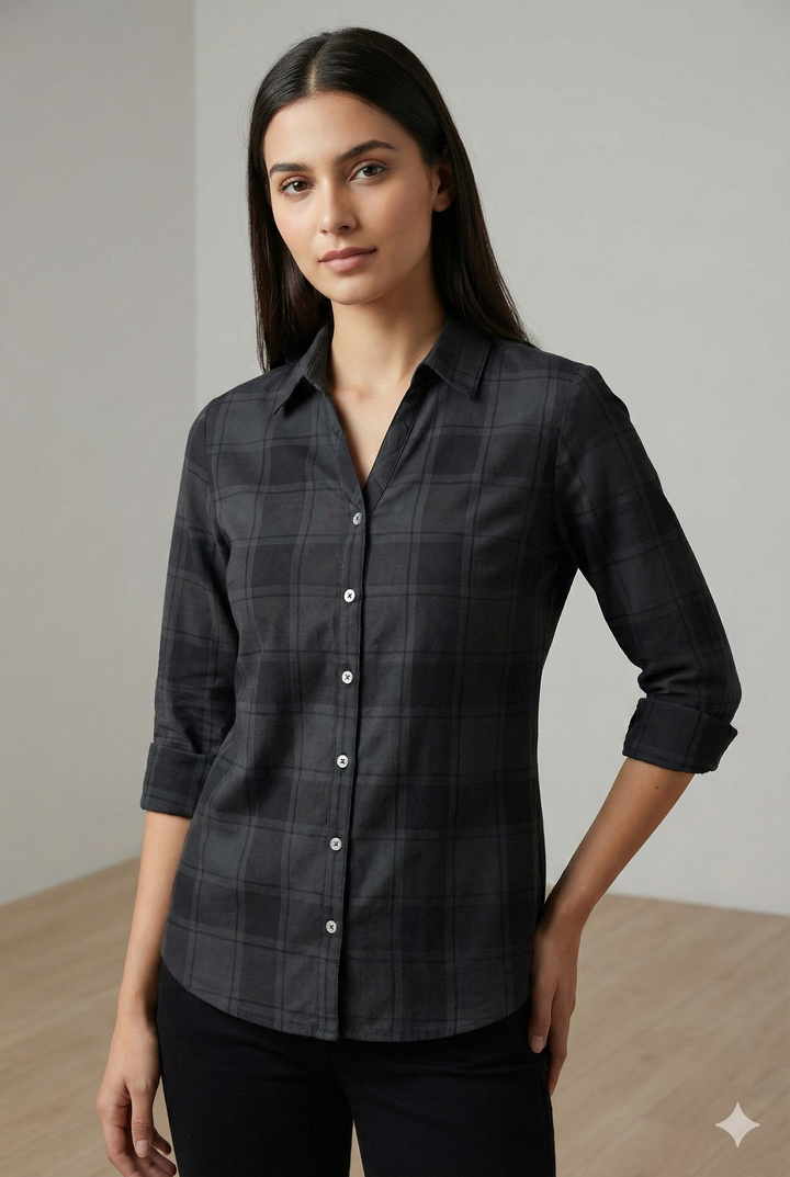 Women’s Classic Black Check Pattern Casual Shirt – 25226