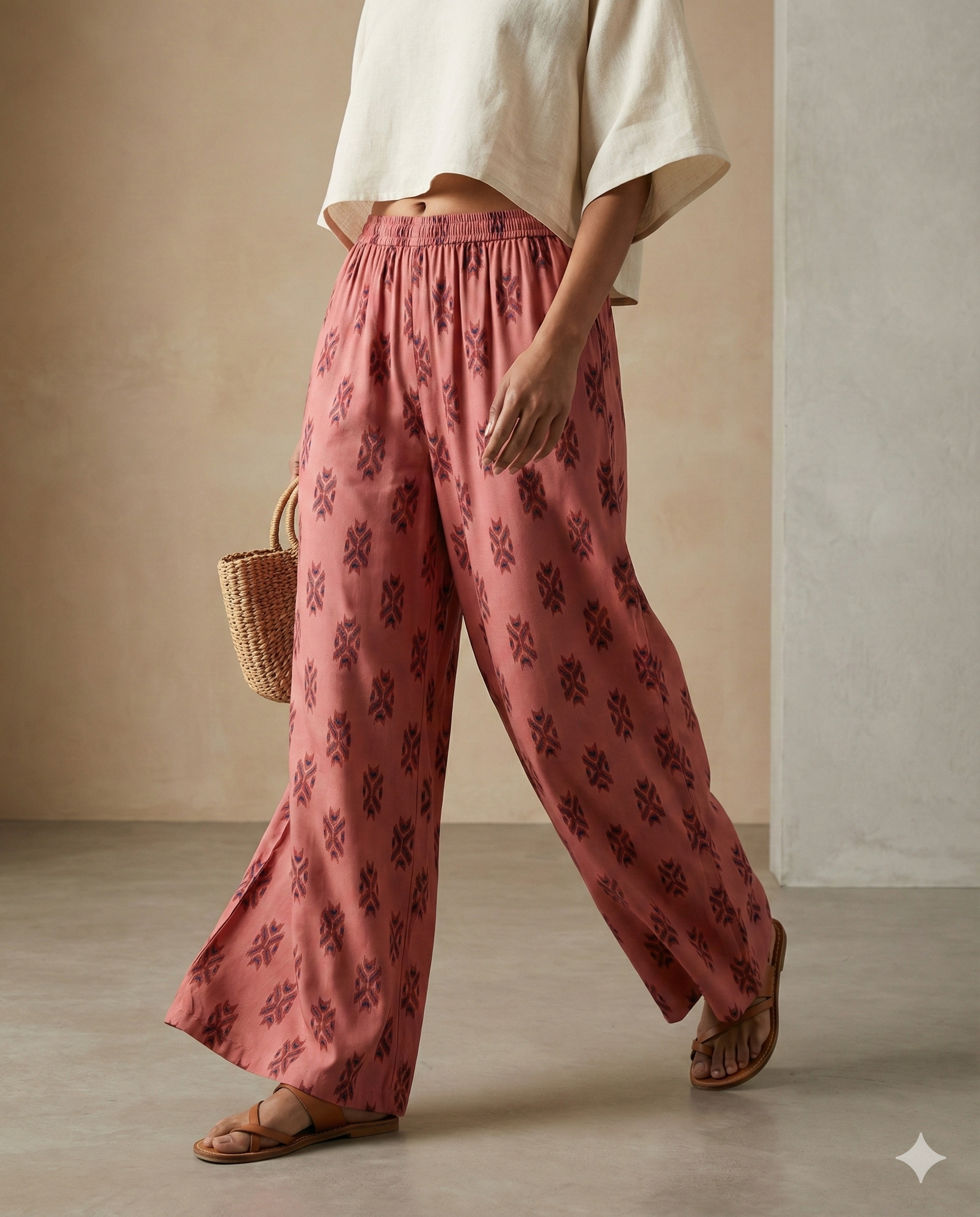 Rust Pink Ethnic Printed Cotton Palazzo - 26357