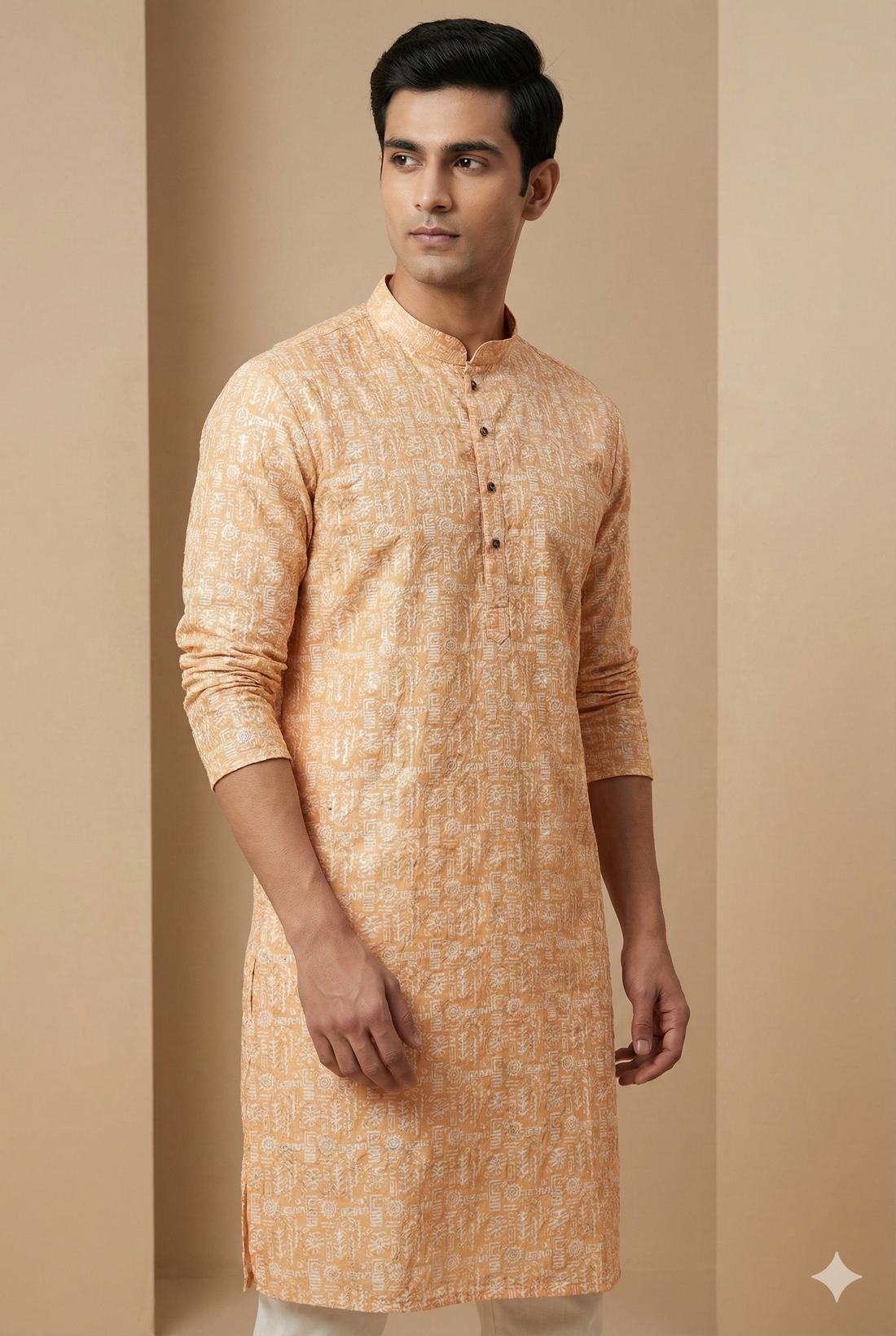 Peach Self-Design Sequin Embroidered Long Kurta - 26406