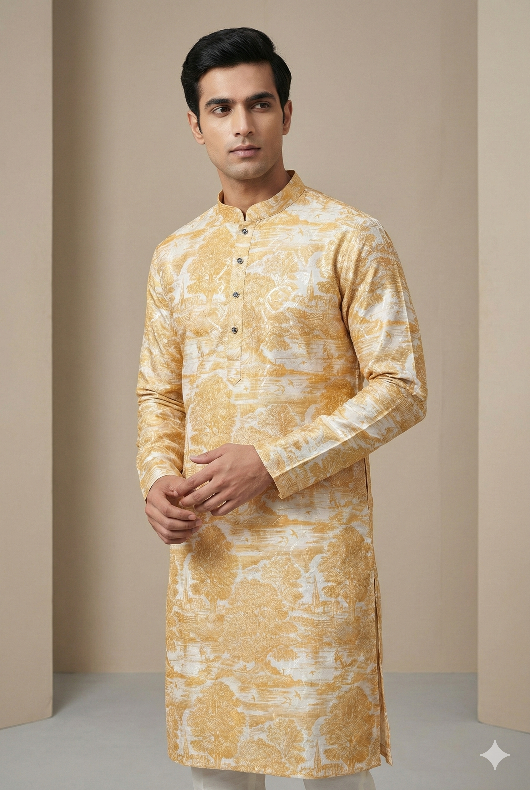 Golden Embroidered Textured Kurta by ROCCK'Z - 26400