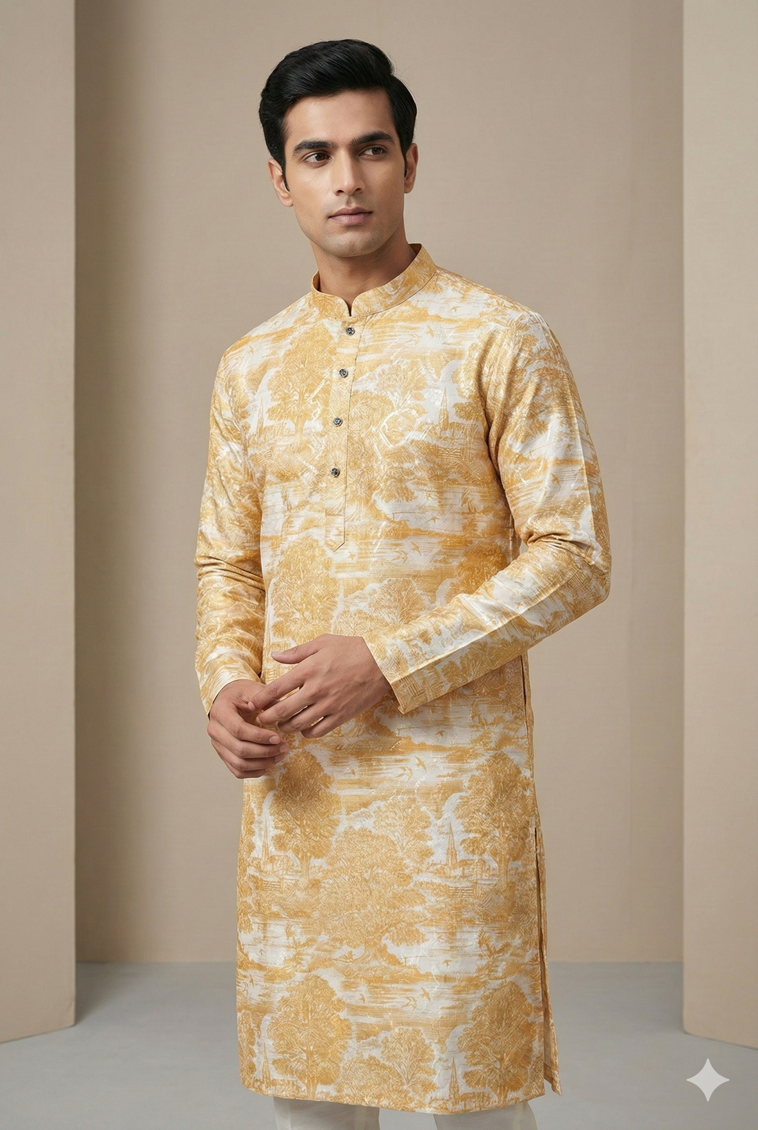 Golden Embroidered Textured Kurta by ROCCK'Z - 26400