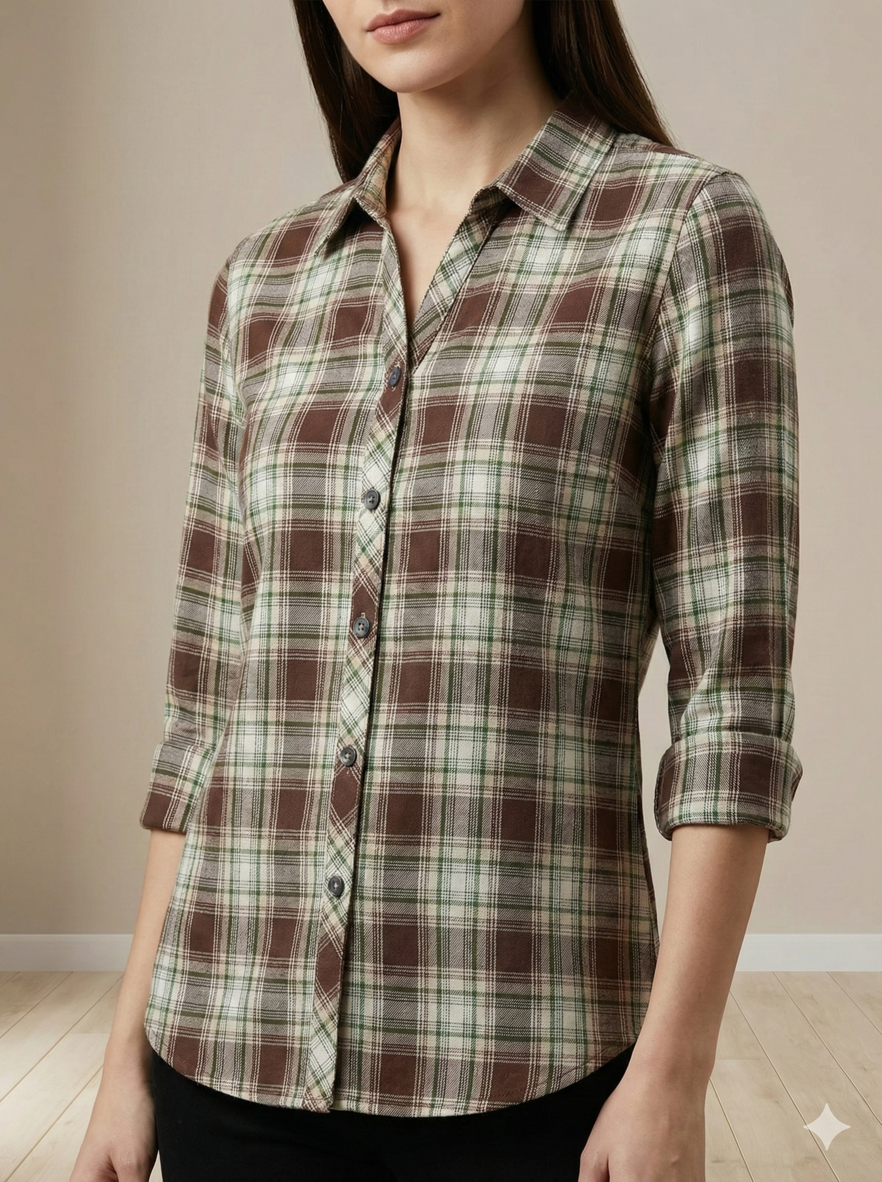 Women’s Brown & Green Checked Casual Shirt – 25224