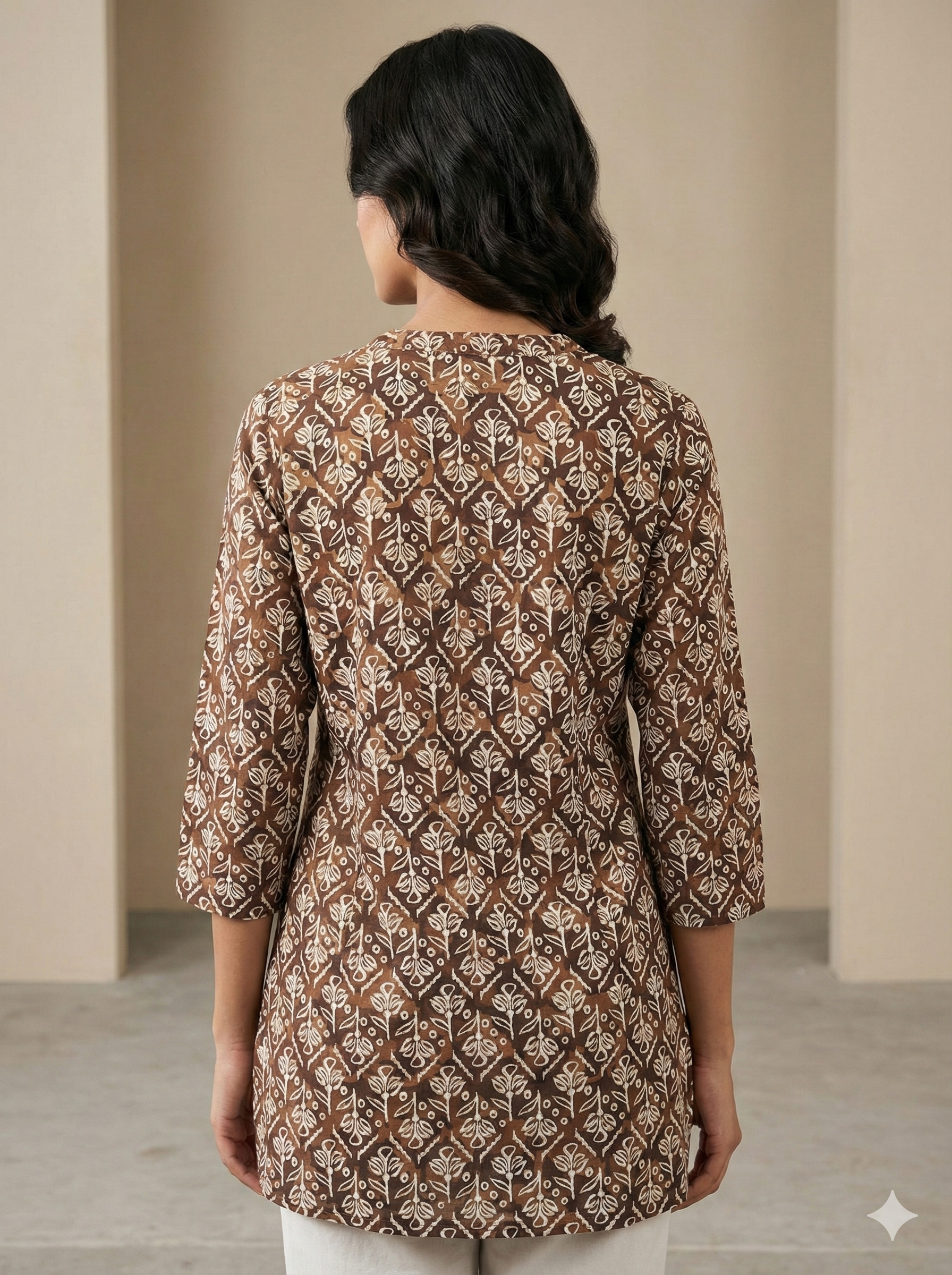 Brown Ethnic Print Women’s Kurti - 26054