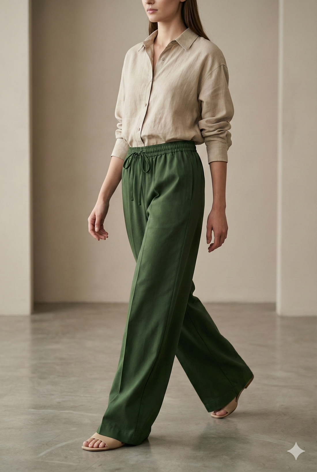 Olive Green Solid Cotton Rayon Palazzo - 26267
