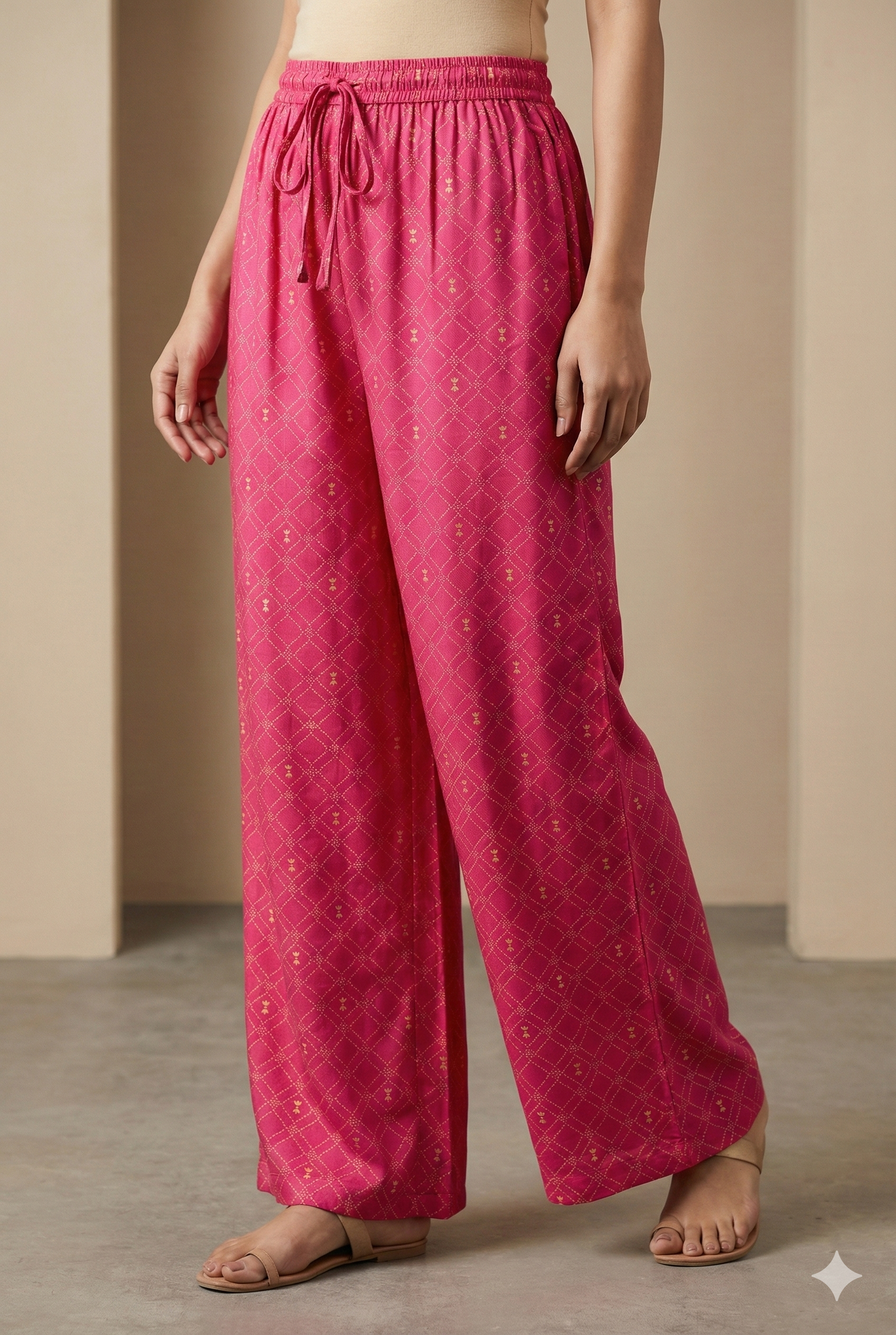 Rani Pink Ethnic Printed Cotton Rayon Palazzo - 26282