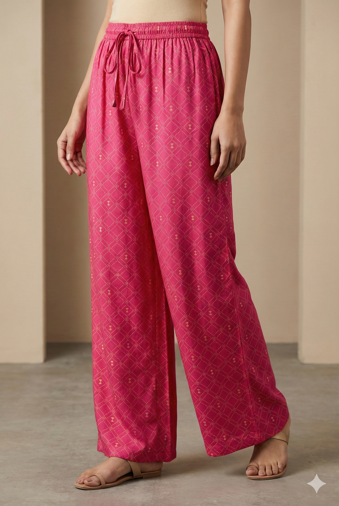 Rani Pink Ethnic Printed Cotton Rayon Palazzo - 26282
