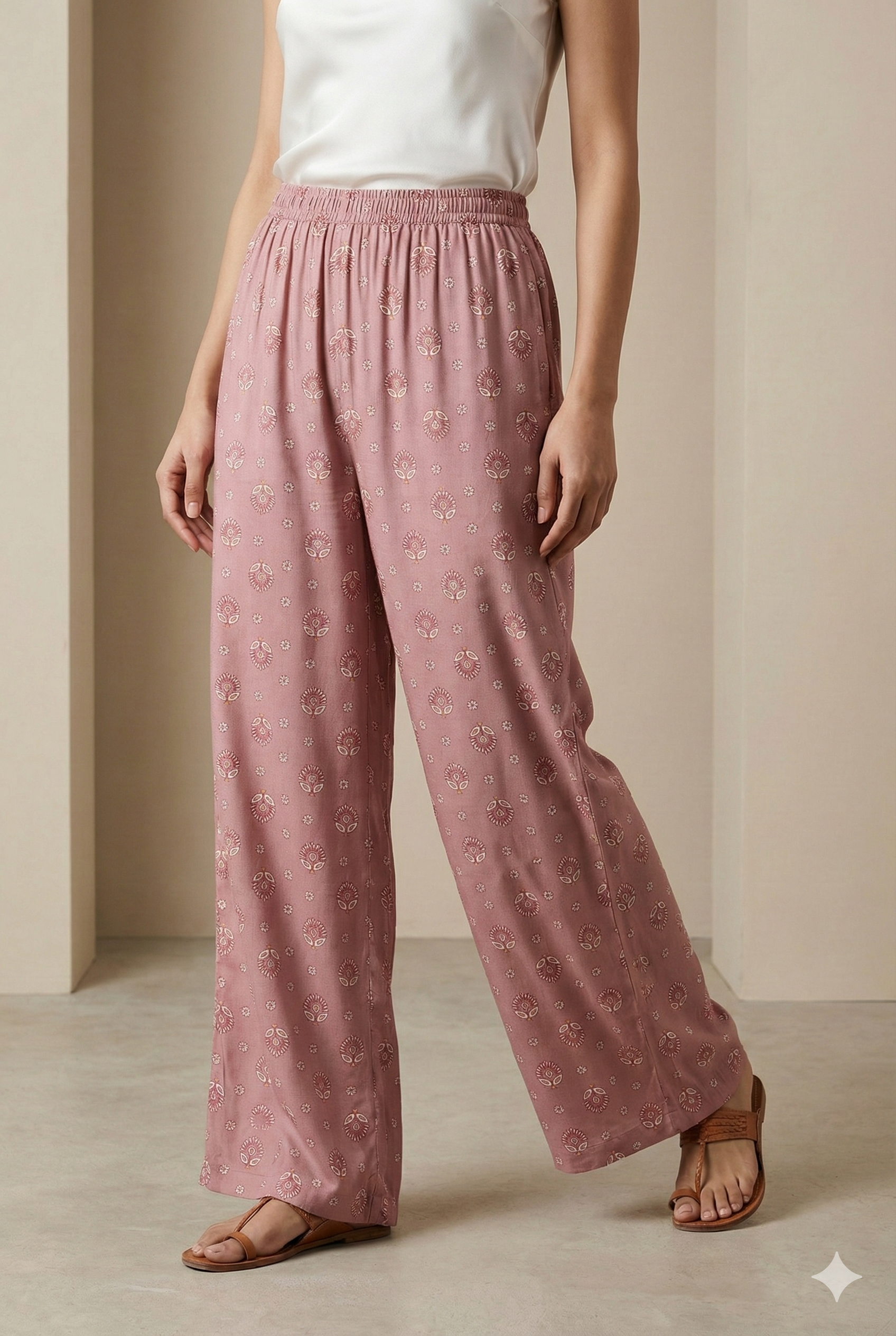 Dusty Rose Ethnic Printed Cotton Palazzo - 26352