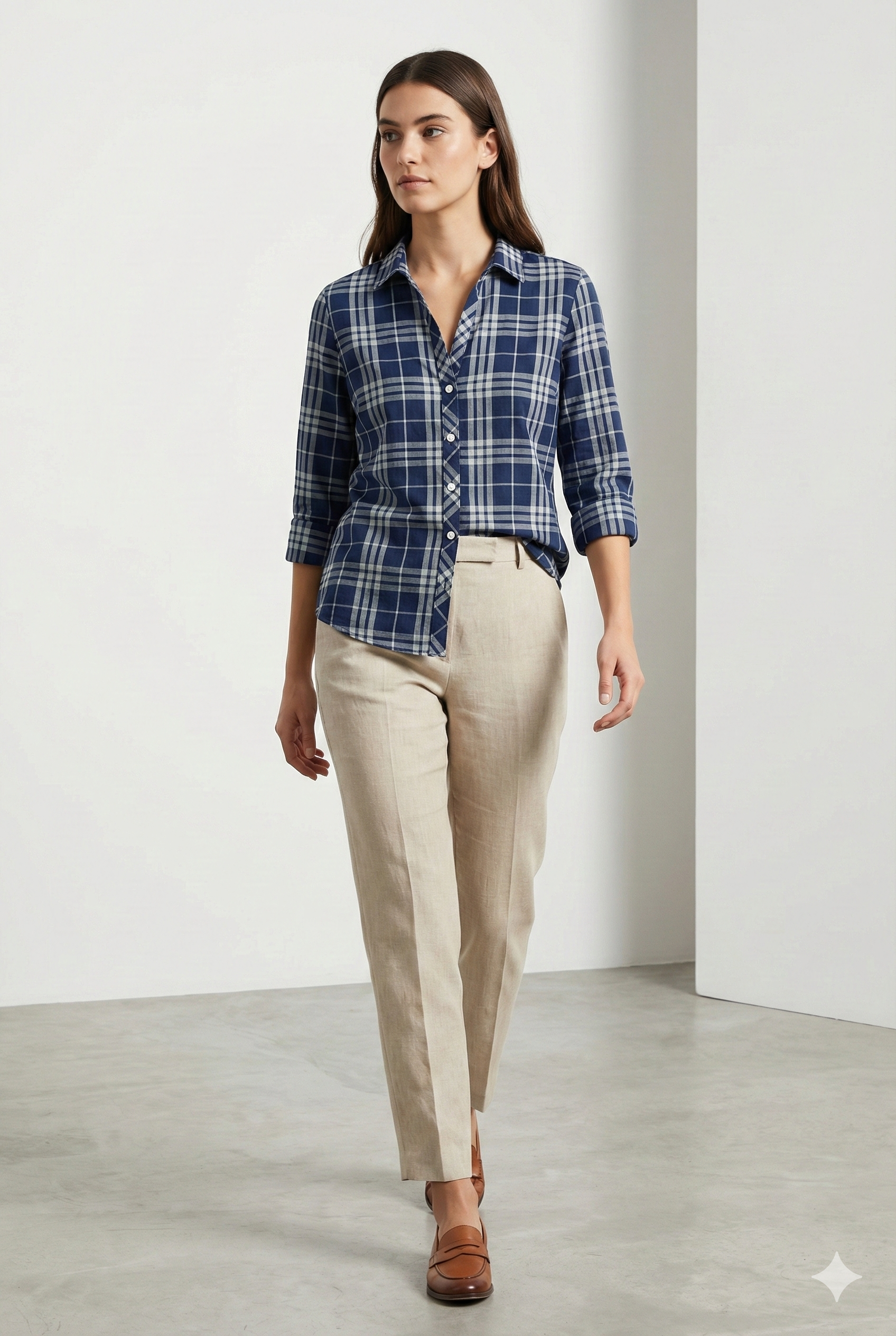 Women’s Navy Blue Classic Checkered Casual Shirt - 25279