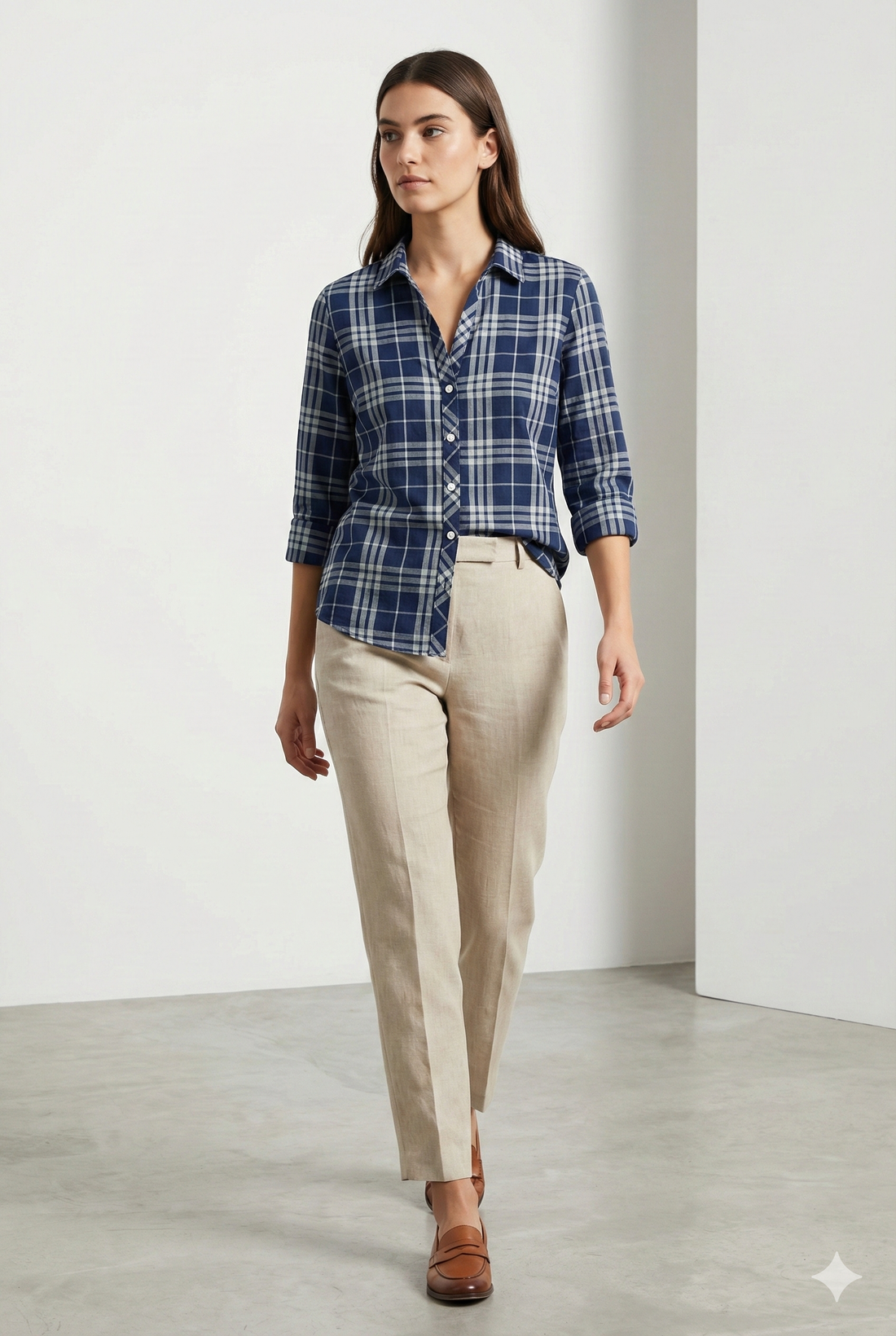 Women’s Navy Blue Classic Checkered Casual Shirt - 25279