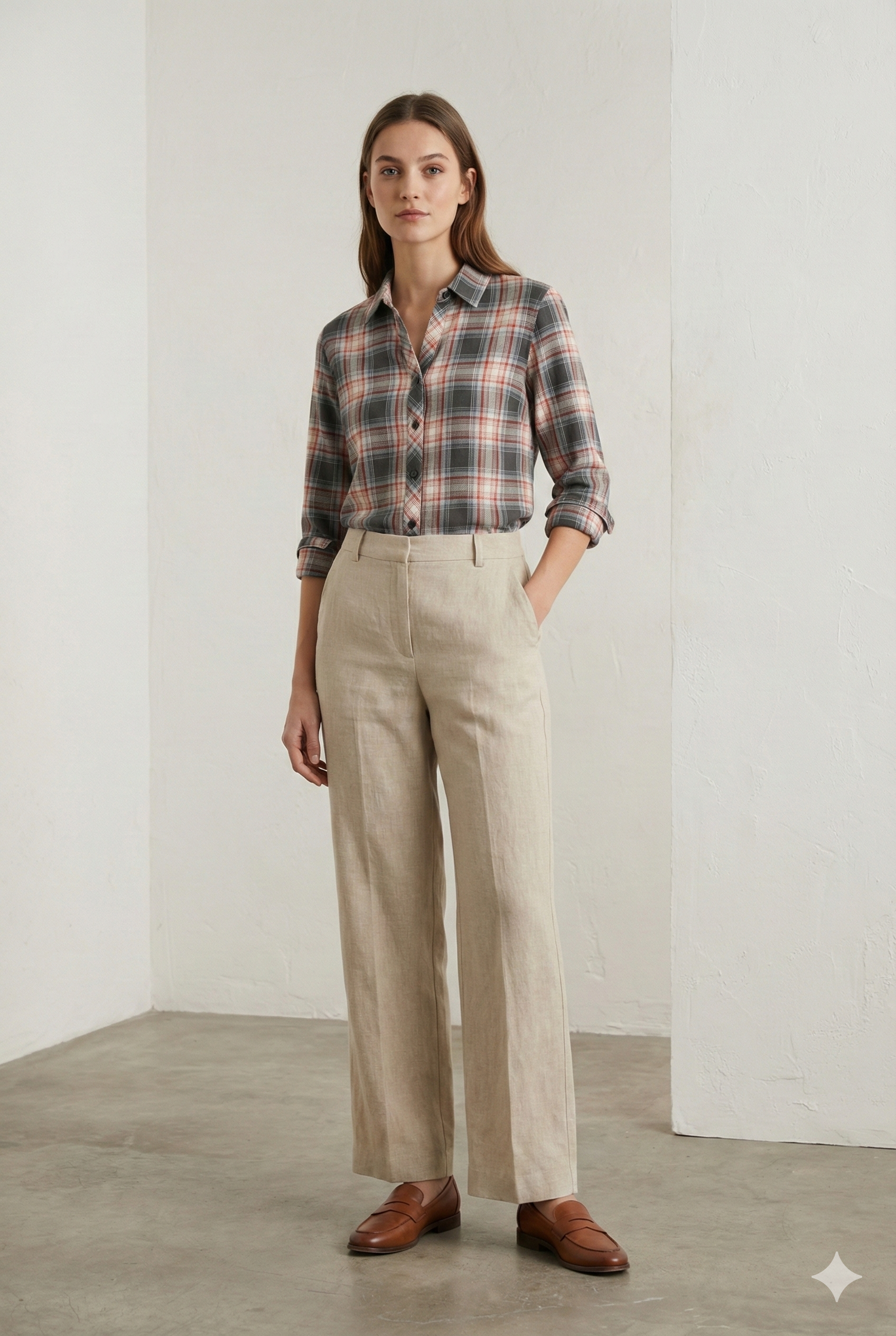 Women’s Soft Cotton Checkered Casual Shirt – Red, Grey & White Plaid - 25225