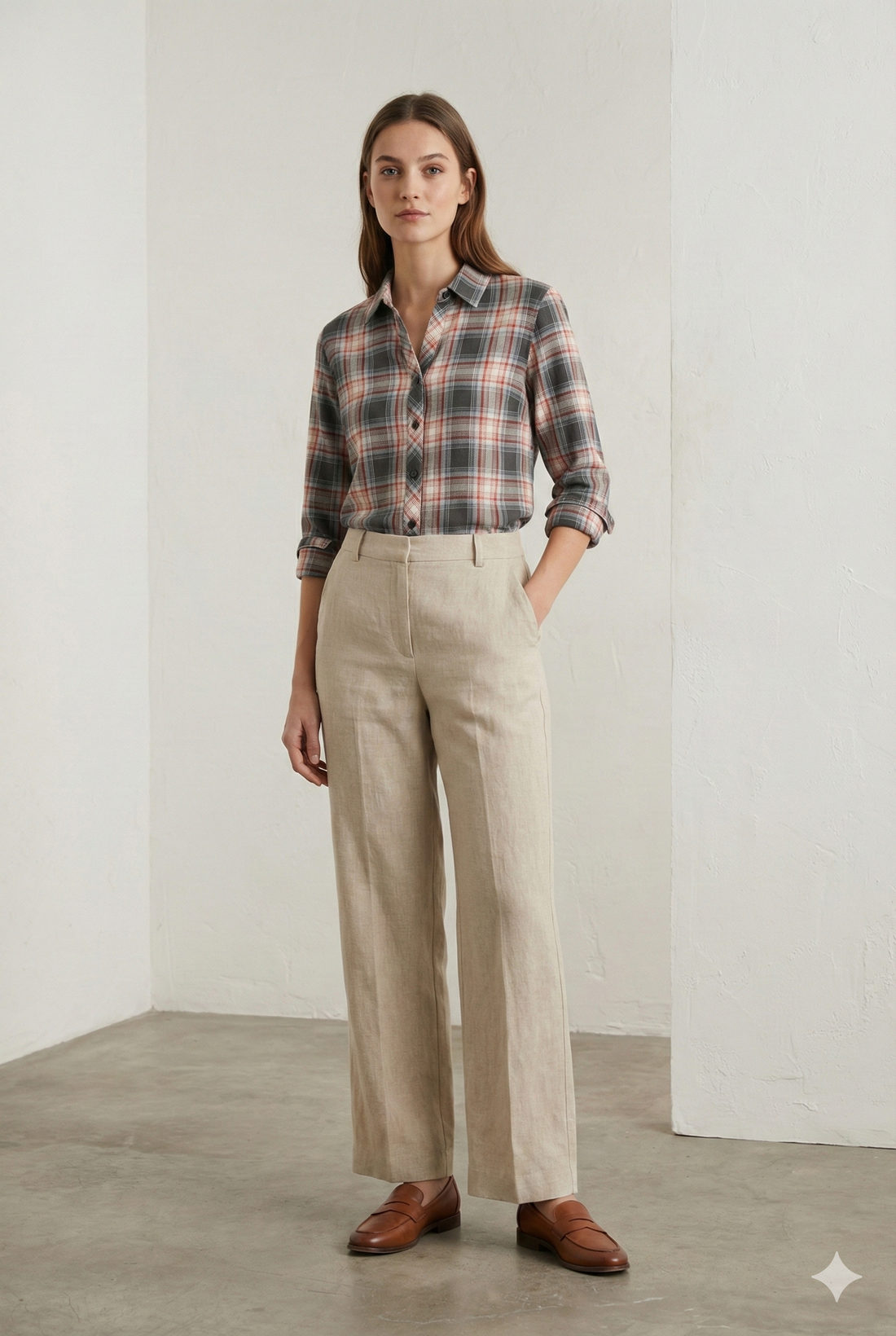 Women’s Soft Cotton Checkered Casual Shirt – Red, Grey & White Plaid - 25225