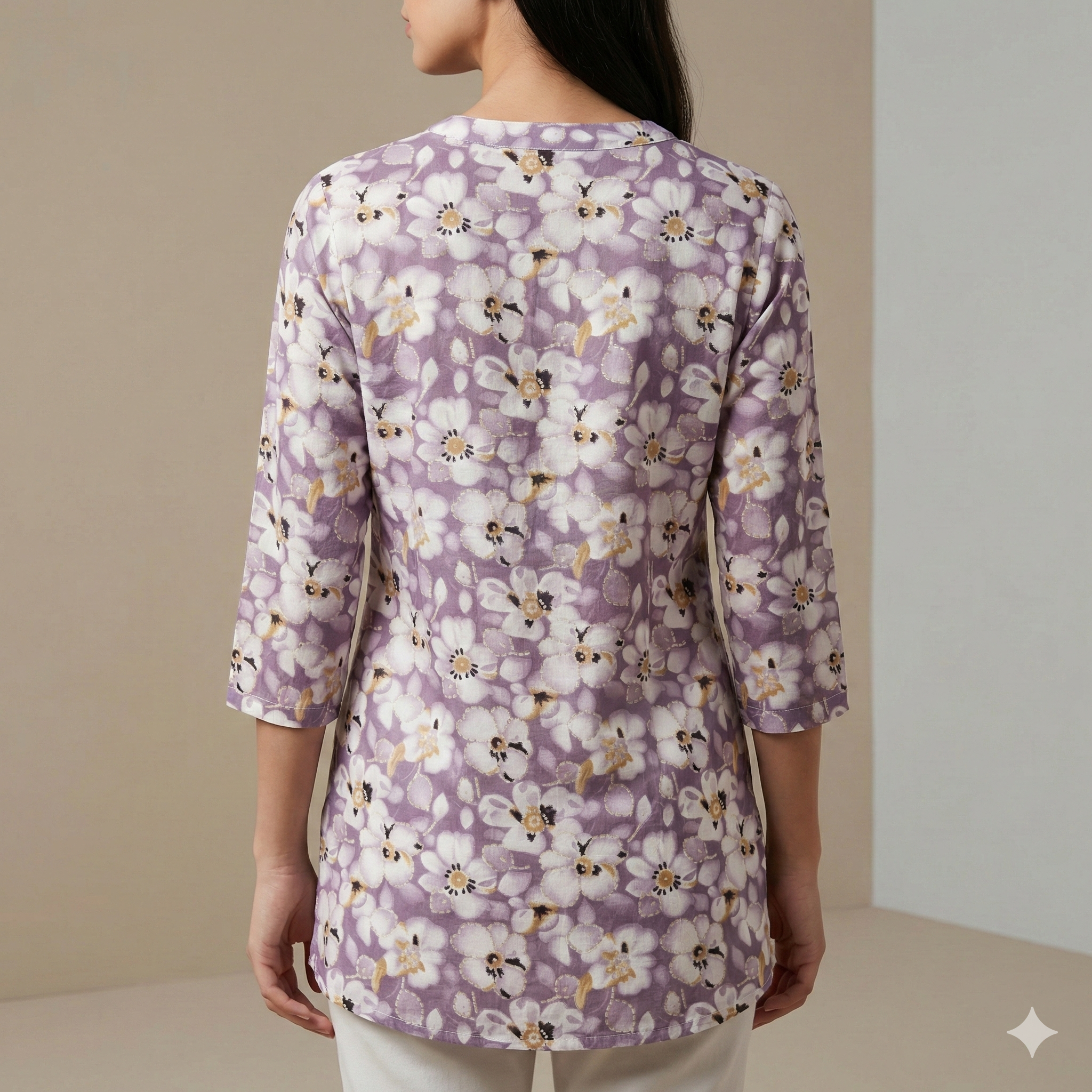 Lavender Floral Printed Short Kurti - 25356