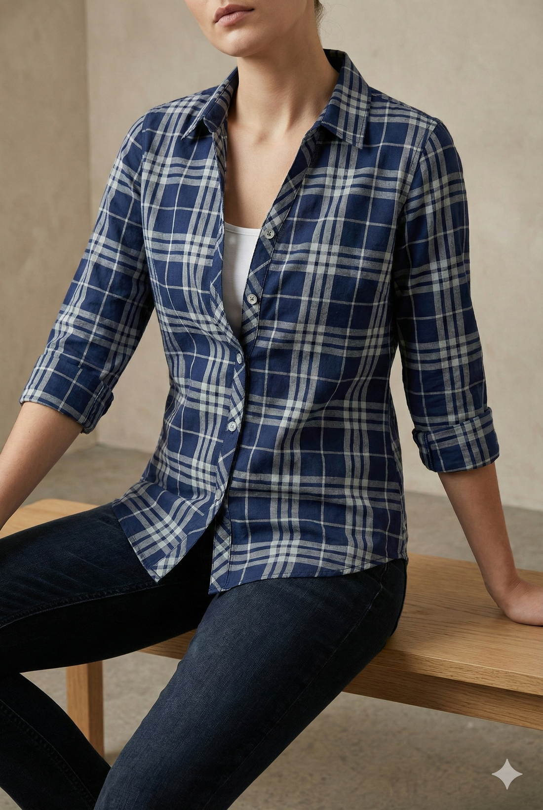 Women’s Navy Blue Classic Checkered Casual Shirt - 25279