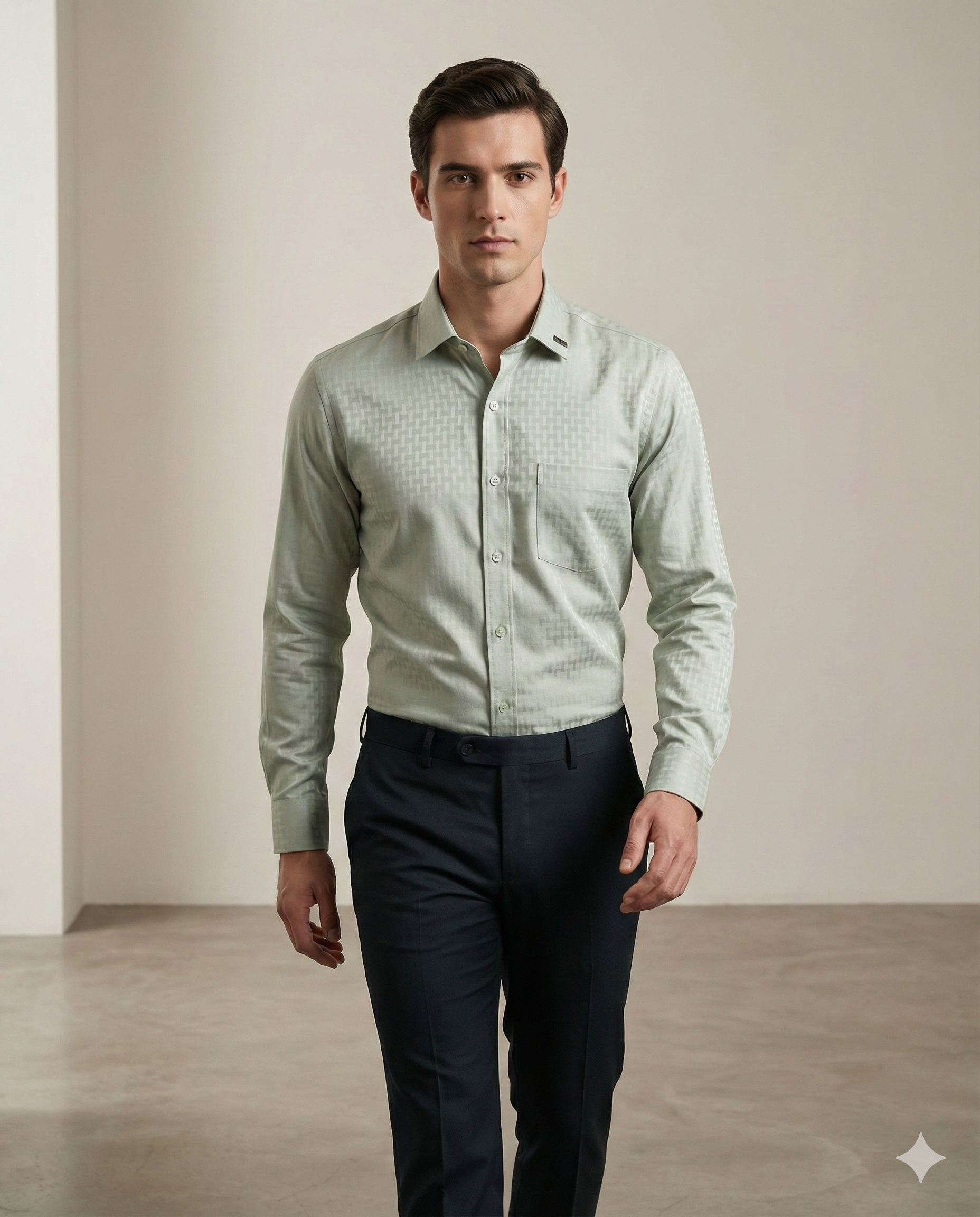 Men’s Premium Satin Textured Formal Shirt – Mint Green - 26417