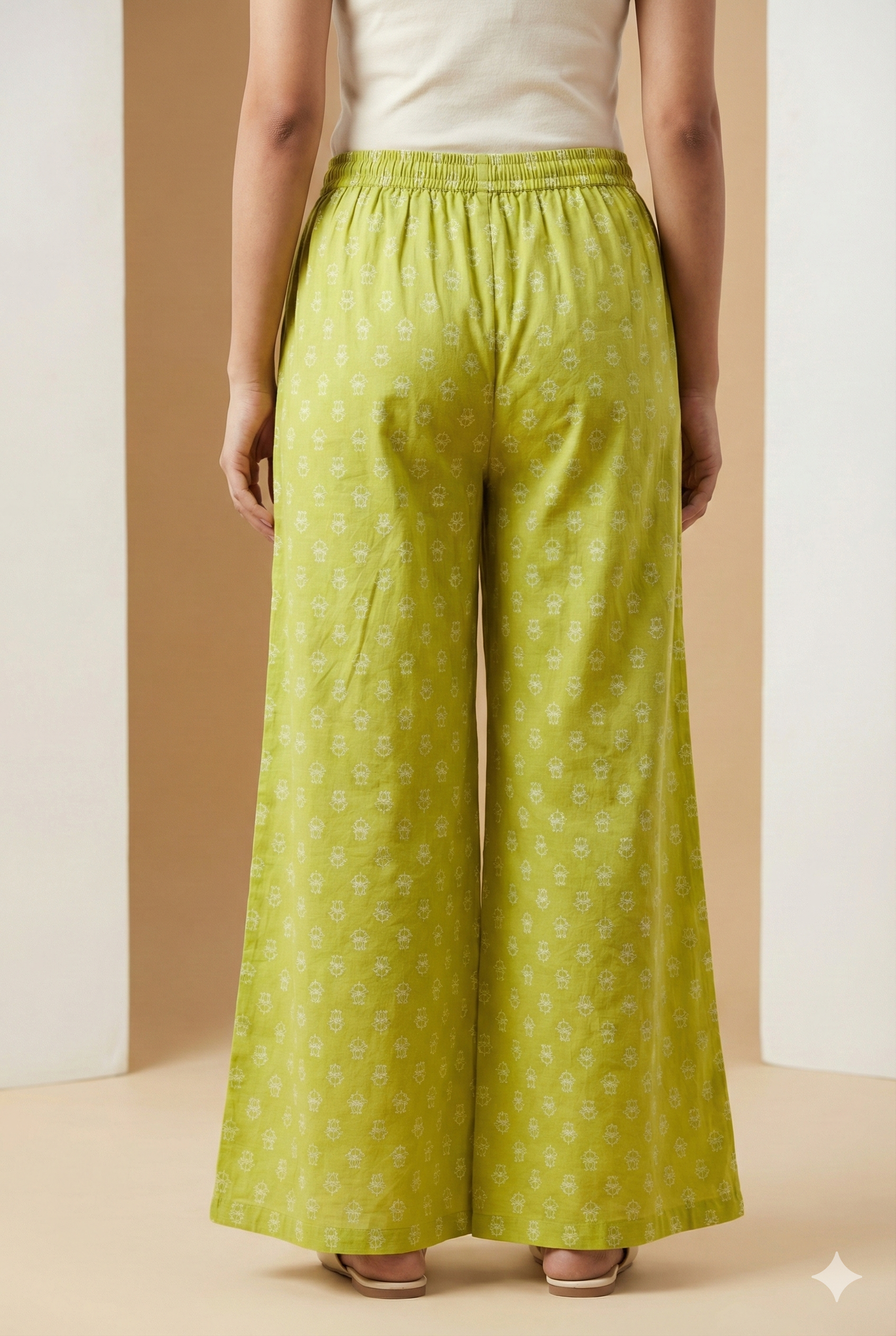 Olive Green Printed Cotton Palazzo - 26351