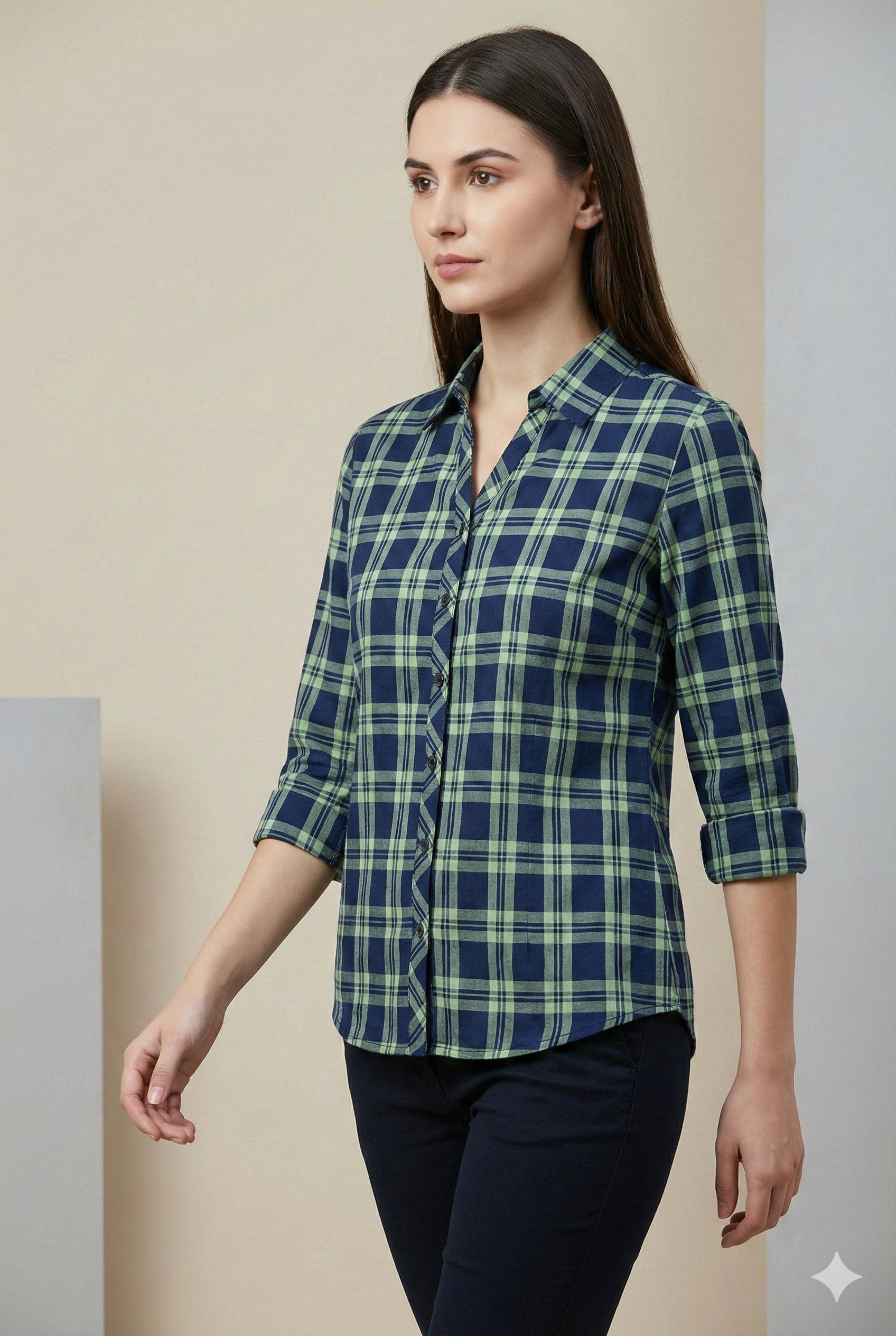 Navy & Light-Green Checkered Casual Shirt – 25275