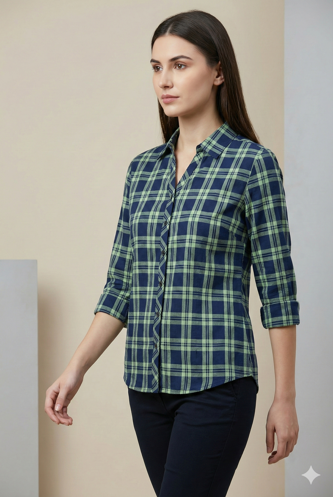 Navy & Light-Green Checkered Casual Shirt – 25275