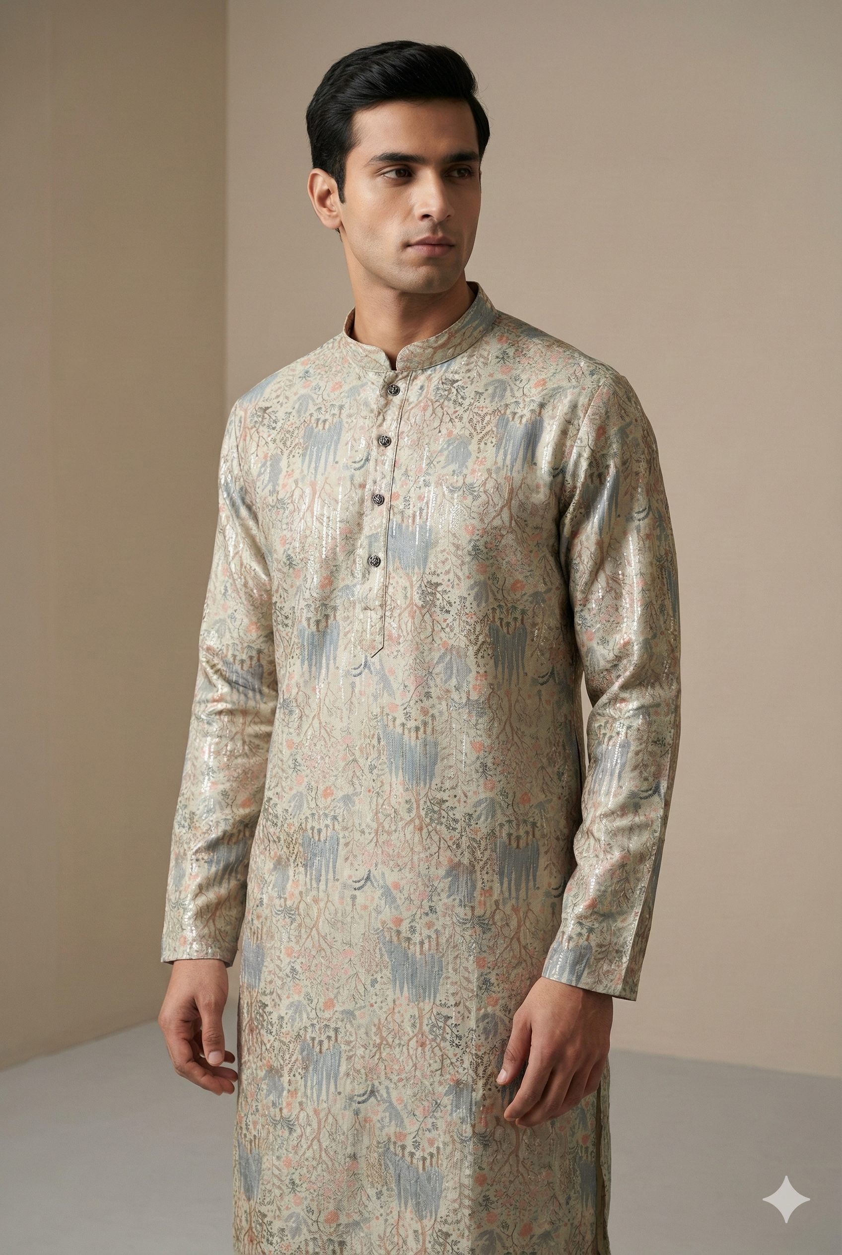 Men’s Elegant Sage Green Sequence Stone Work Kurta by ROCCK’Z - 26399