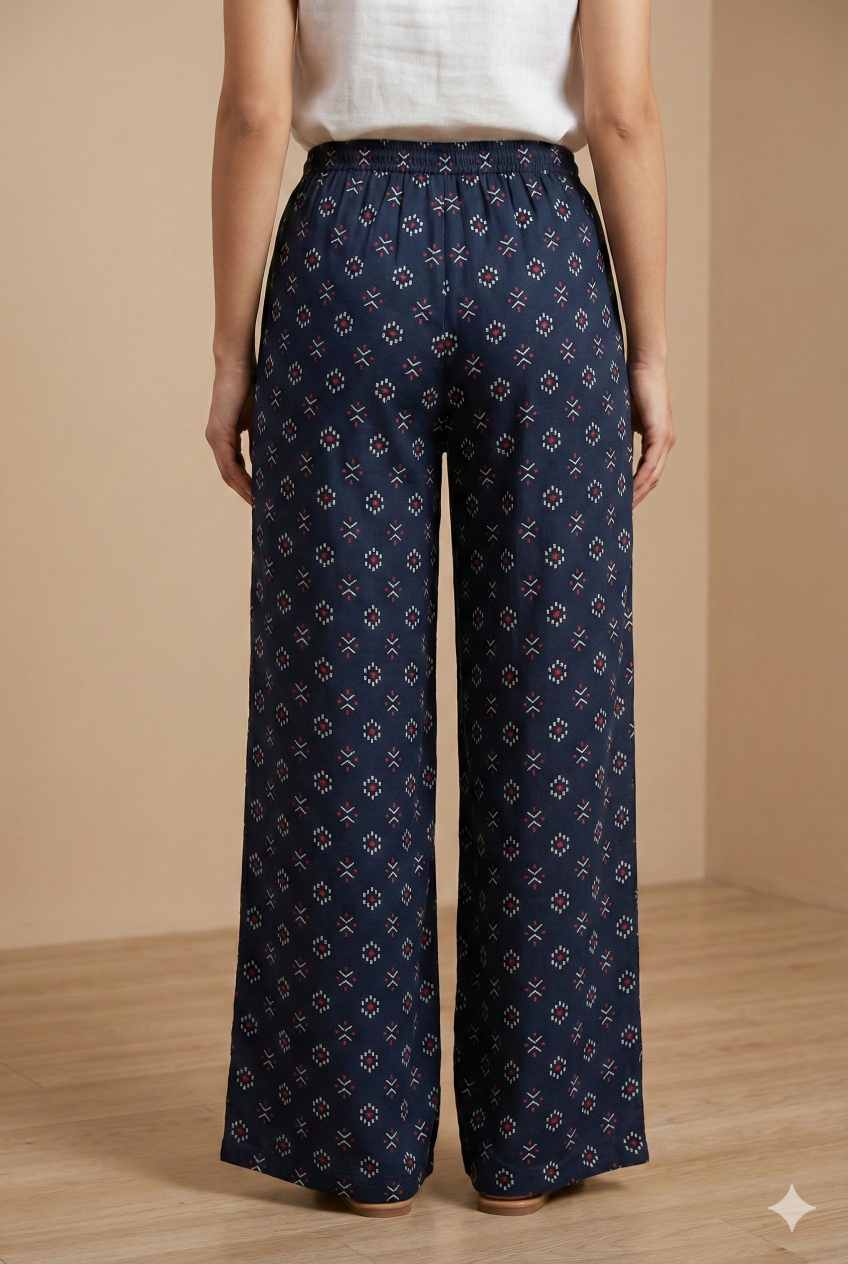 Navy Blue Geometric Printed Cotton Palazzo - 26353