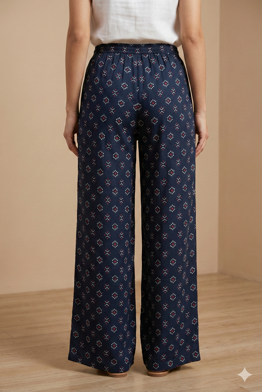 Navy Blue Geometric Printed Cotton Palazzo - 26353
