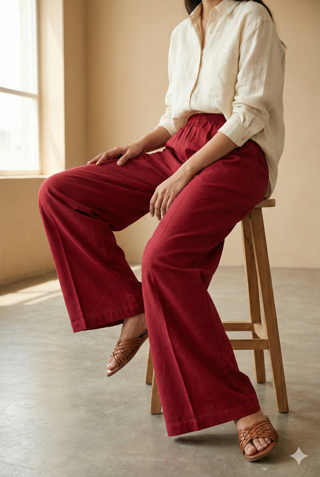 Maroon Solid Cotton Rayon Palazzo - 26270