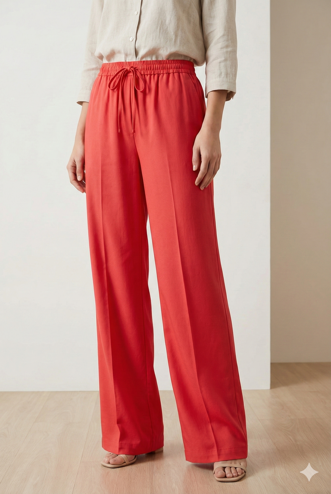 Coral Red Solid Cotton Palazzo - 26275