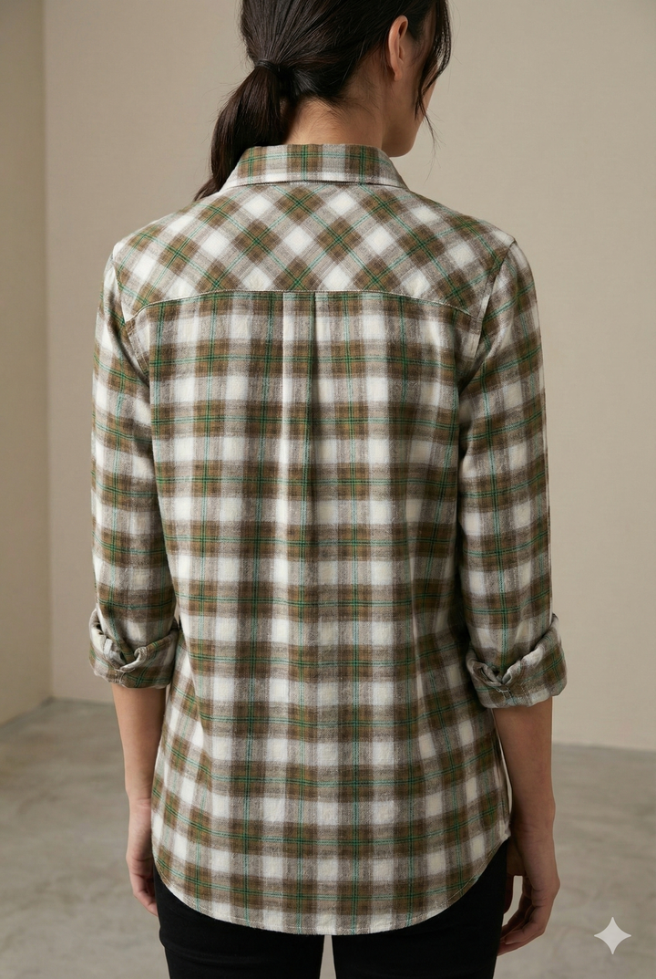 Women's Green Checkered Casual Shirt - 25193