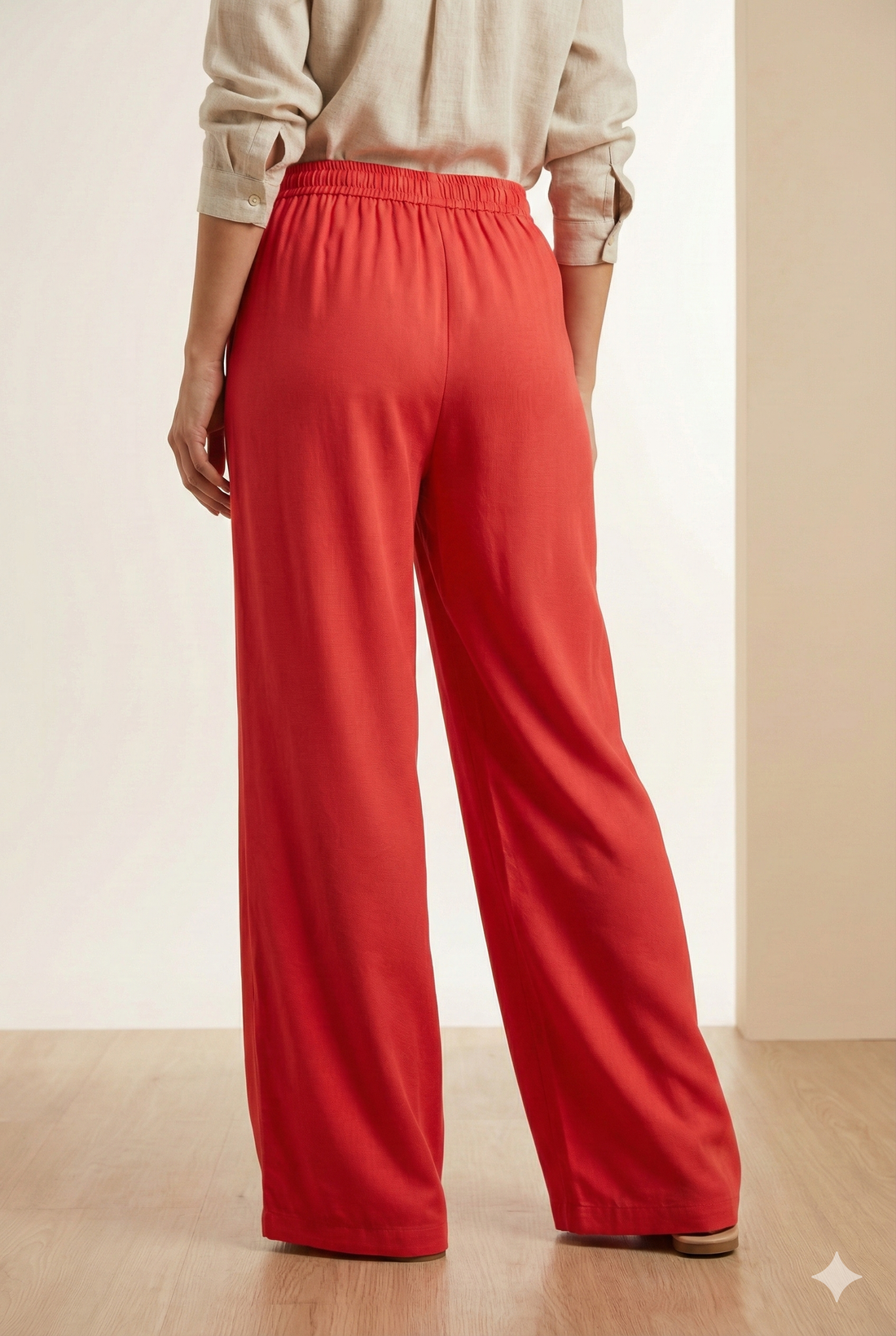Coral Red Solid Cotton Palazzo - 26275