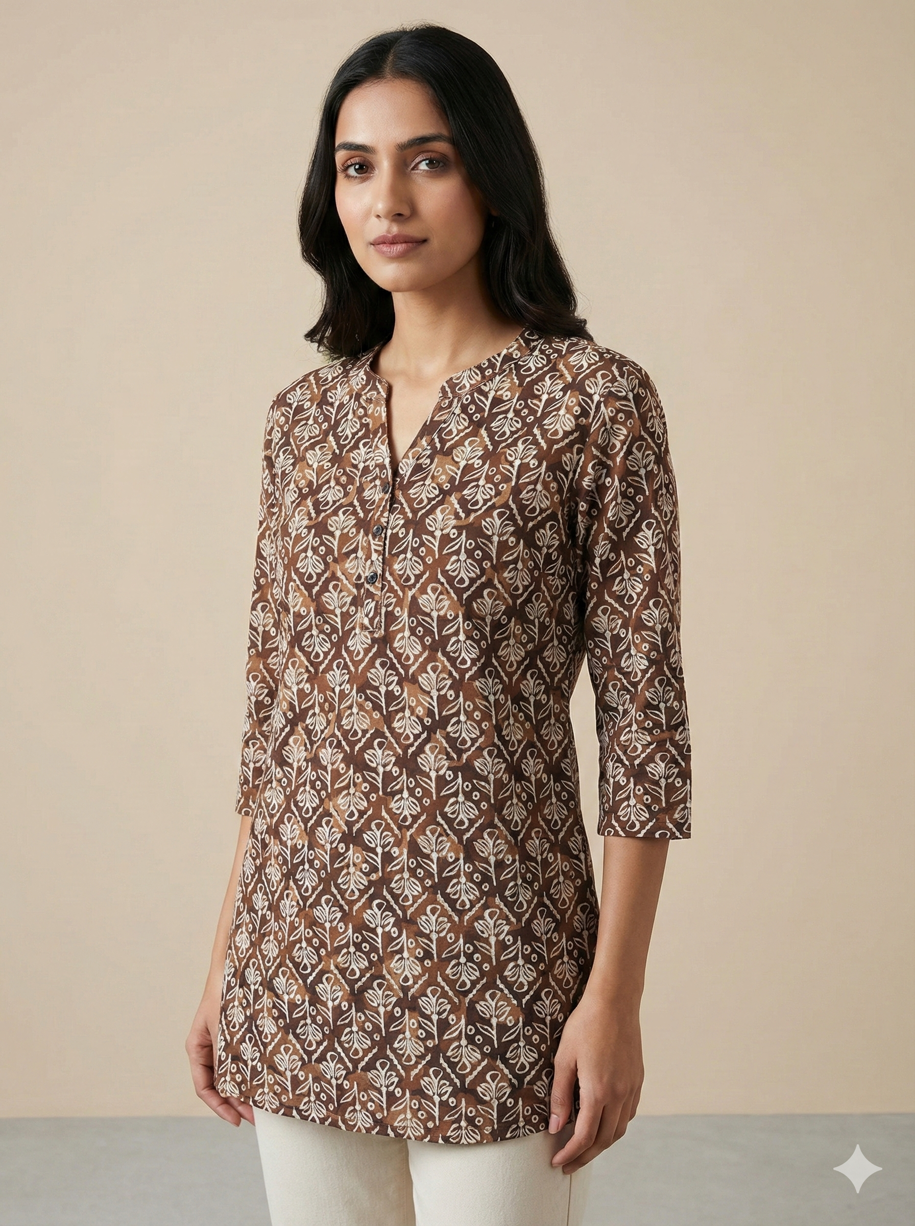 Brown Ethnic Print Women’s Kurti - 26054