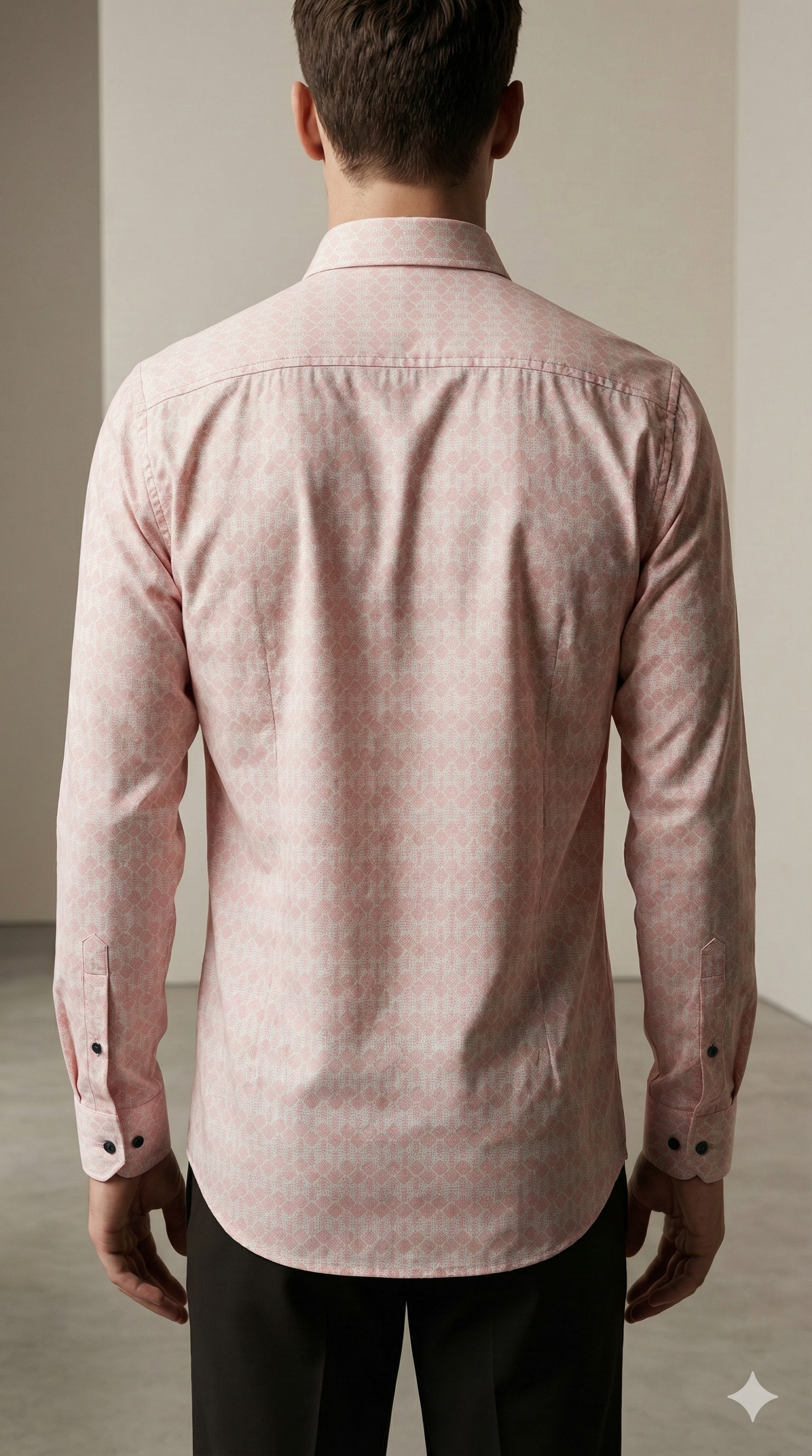 Men’s Premium Cotton Printed Casual Shirt – Soft Pink Geometric Pattern - 25501