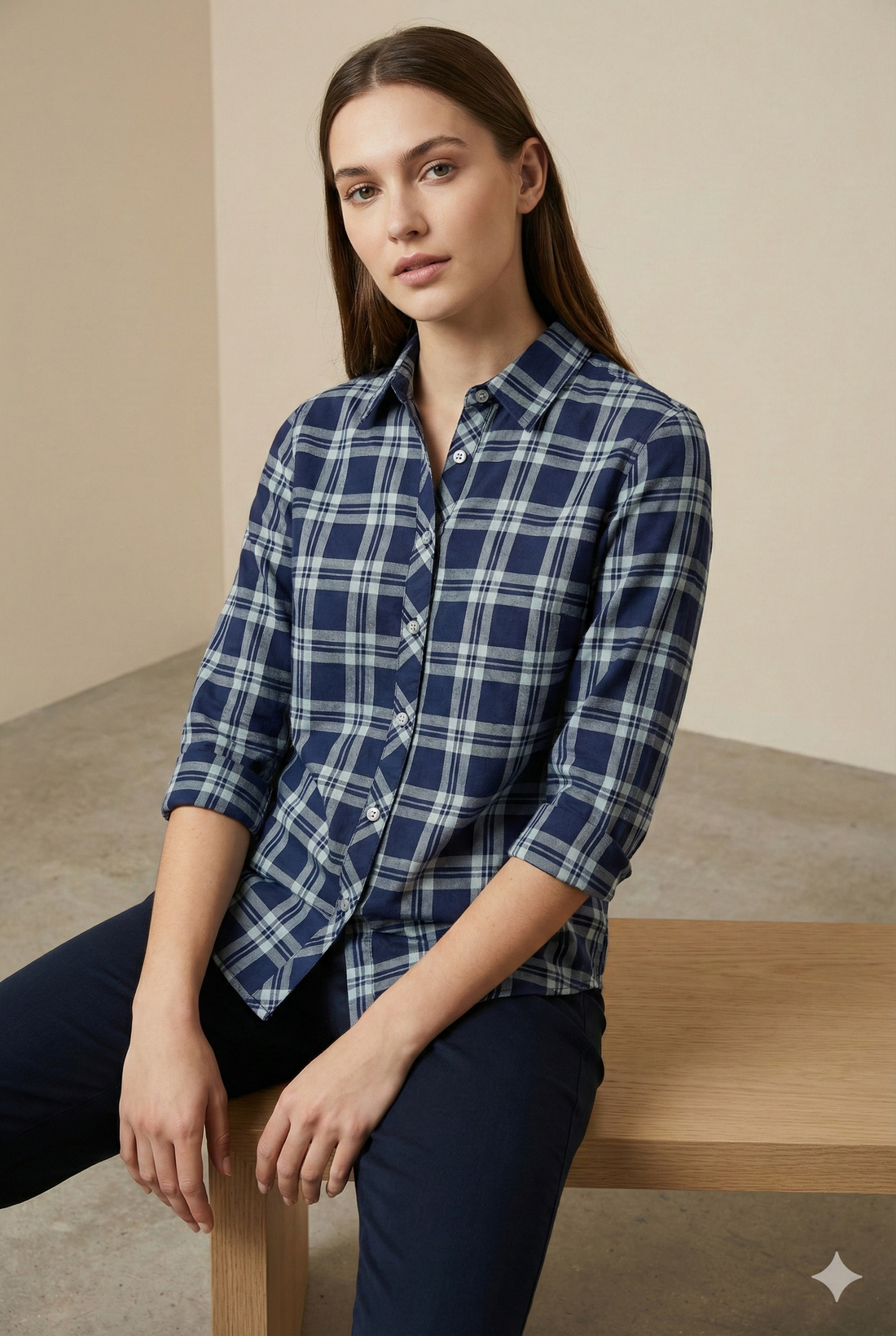 Navy blue Checkered Casual Shirt - 25276