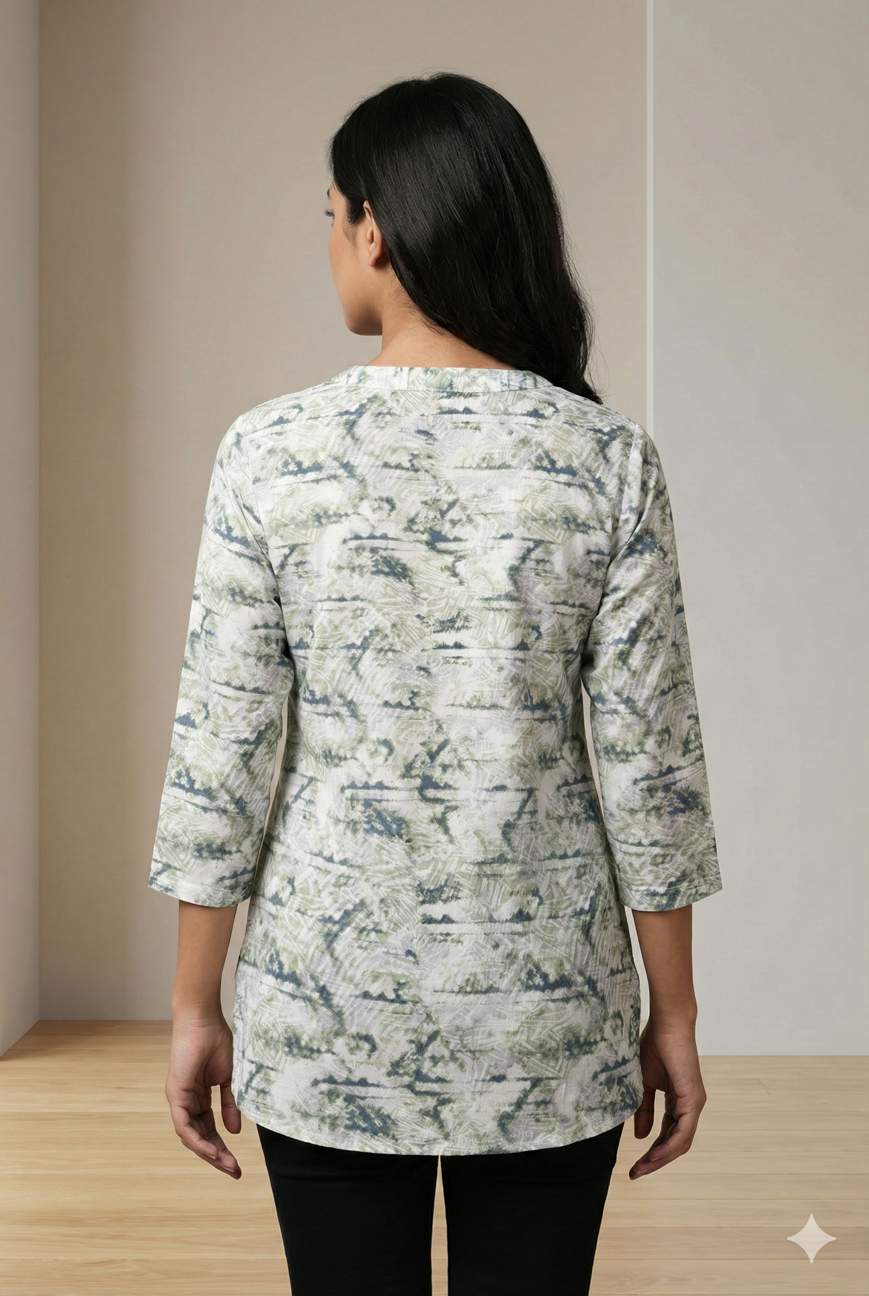 Women’s Soft Printed Green & White Abstract Pattern - 26209
