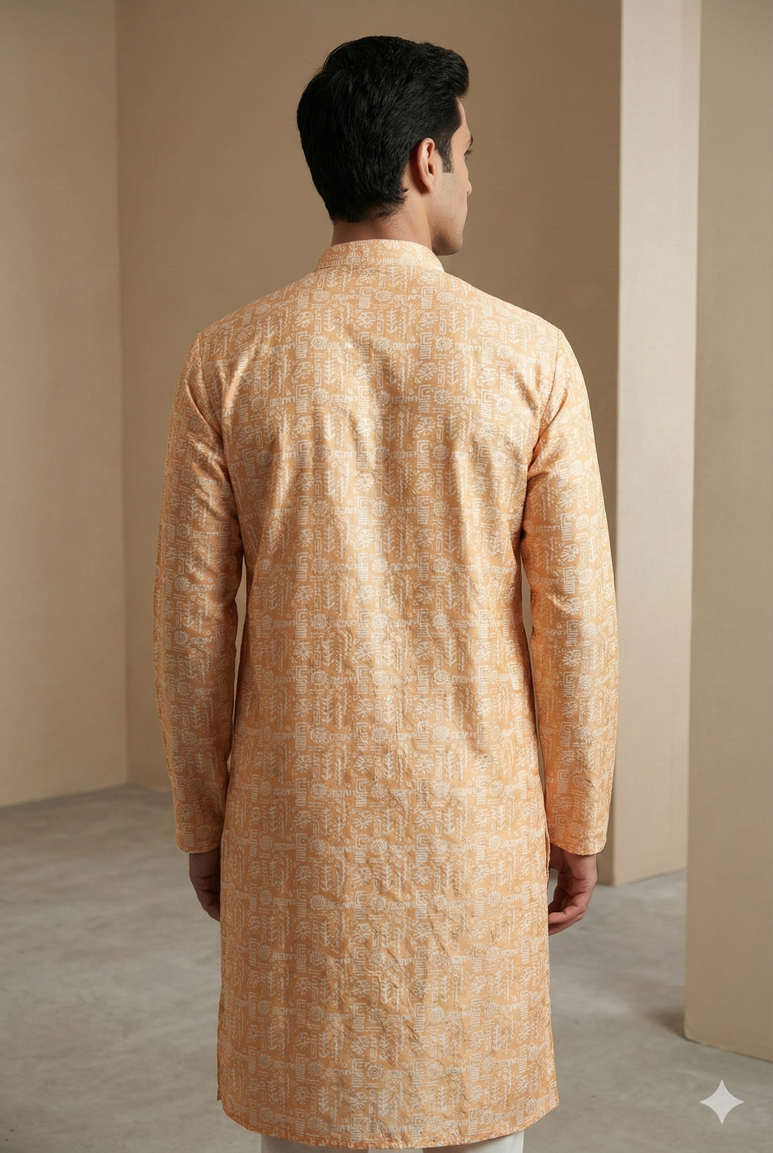 Peach Self-Design Sequin Embroidered Long Kurta - 26406