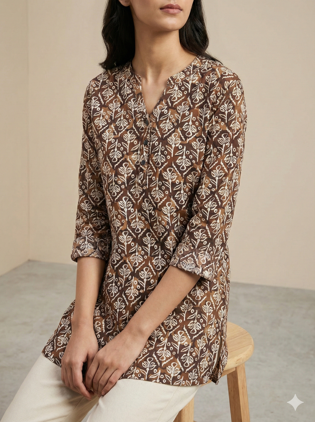 Brown Ethnic Print Women’s Kurti - 26054