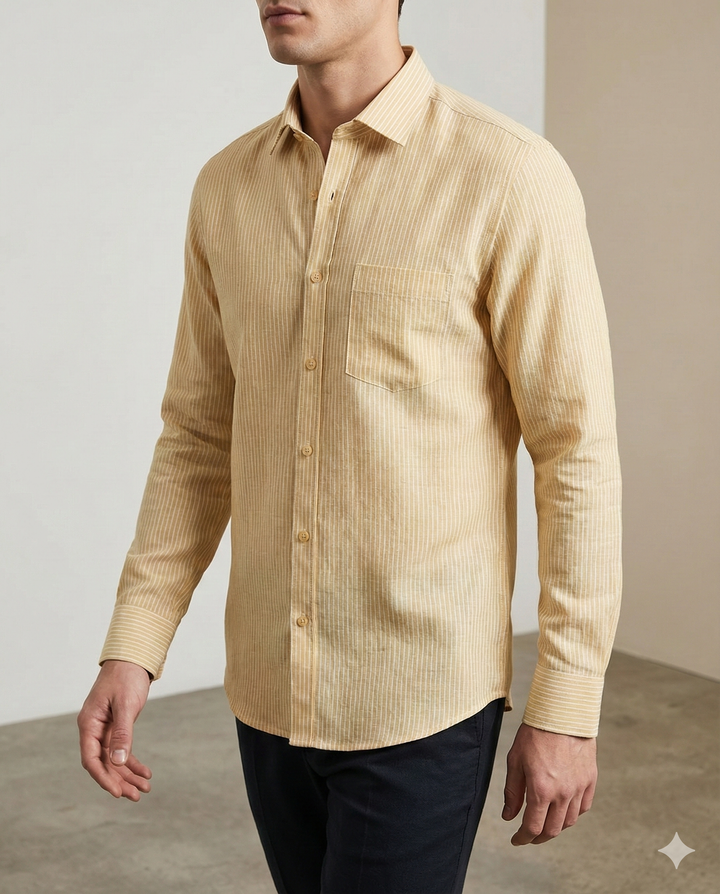 Rocck’z Men’s Classic Beige Striped Formal Shirt - 26326