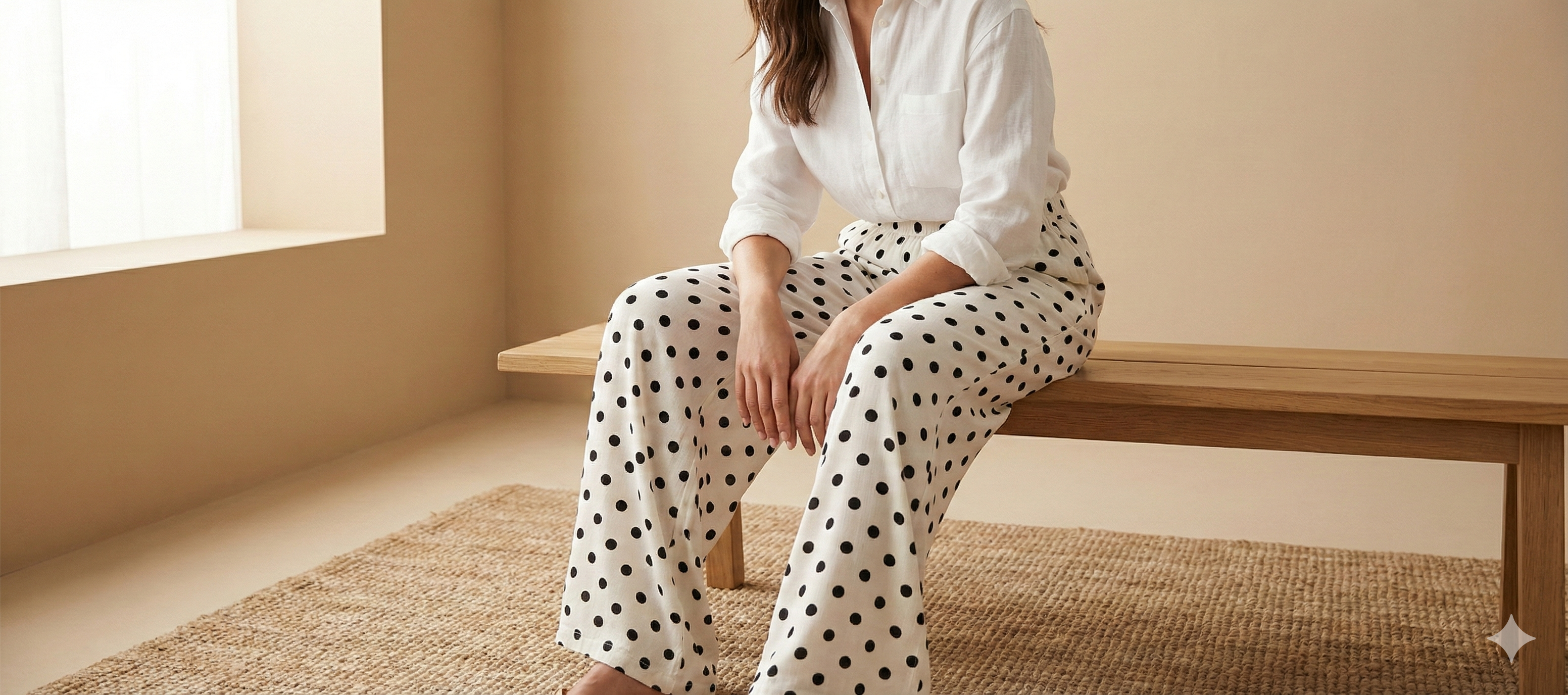 White & Black Polka Dot Elastic Waist Palazzo Pants - 26348