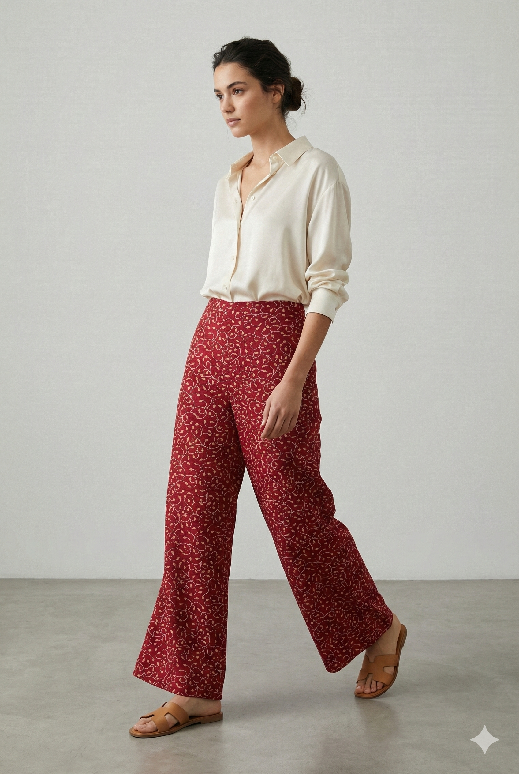 Maroon Printed Palazzo Pants with Leaf Vine Design - 26285