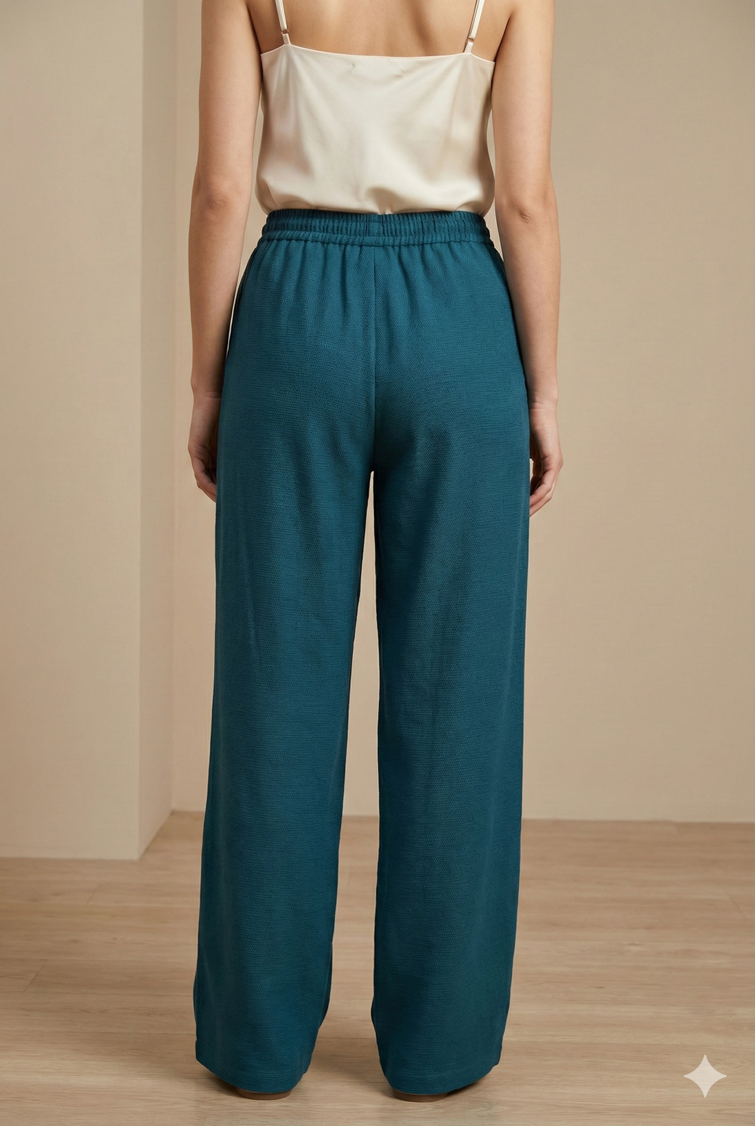 Teal Blue Solid Cotton Rayon Palazzo - 26271