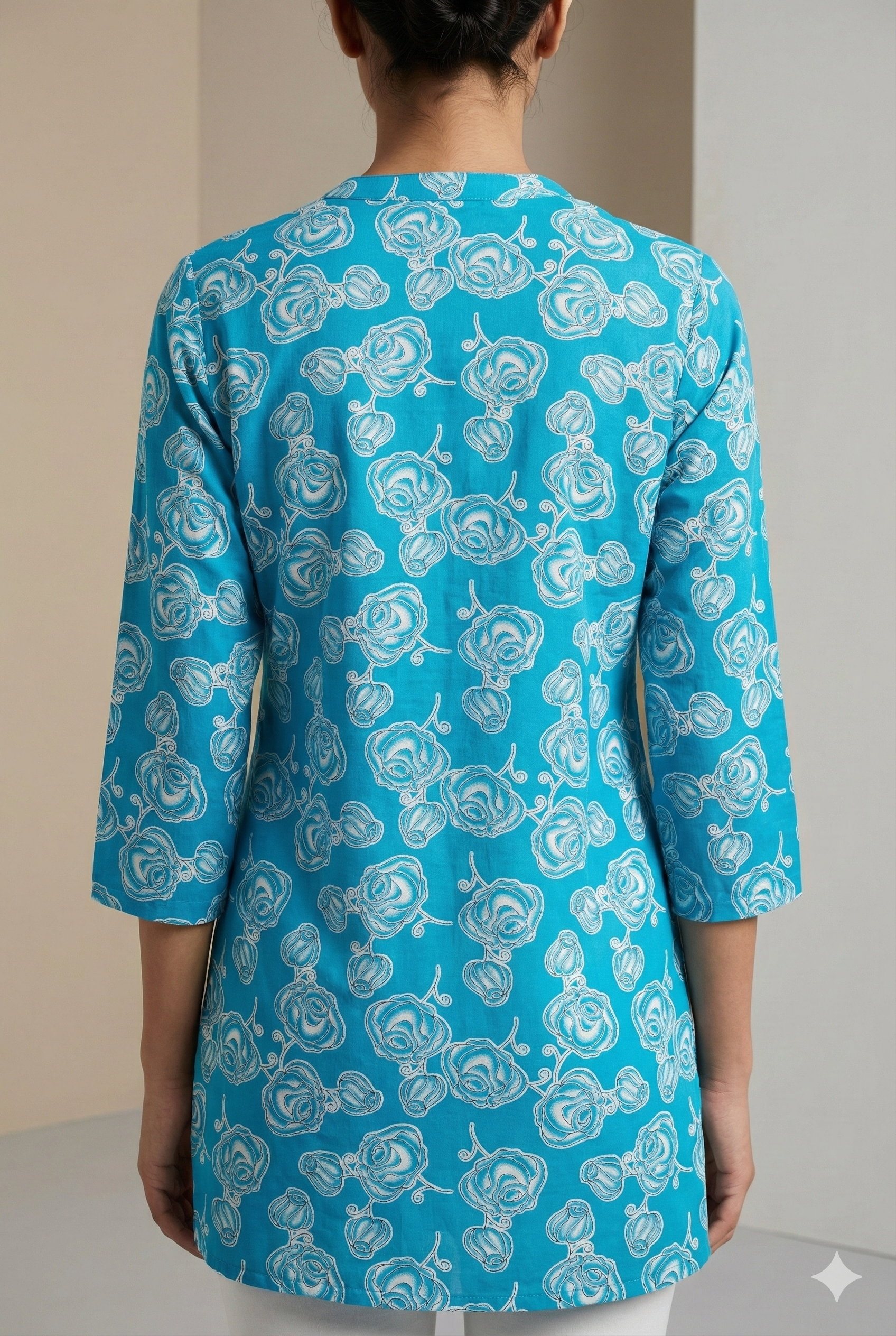 Teal Blue Floral Printed Straight Kurti for Women - 26010