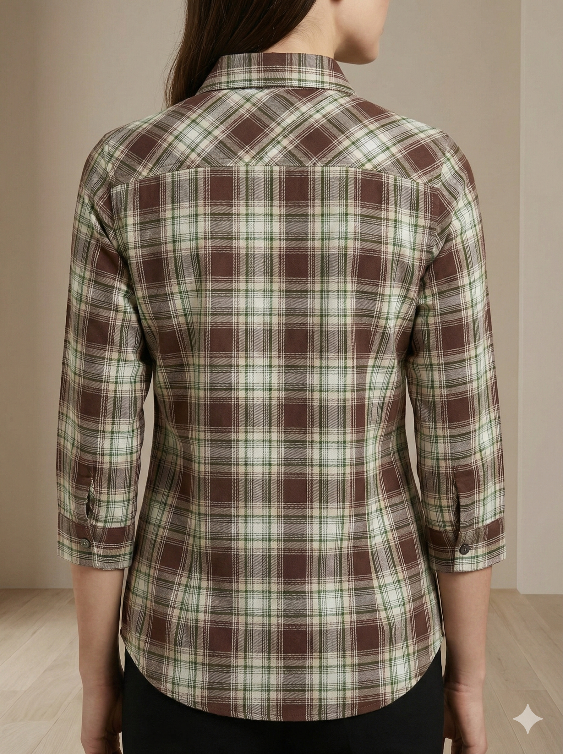 Women’s Brown & Green Checked Casual Shirt – 25224