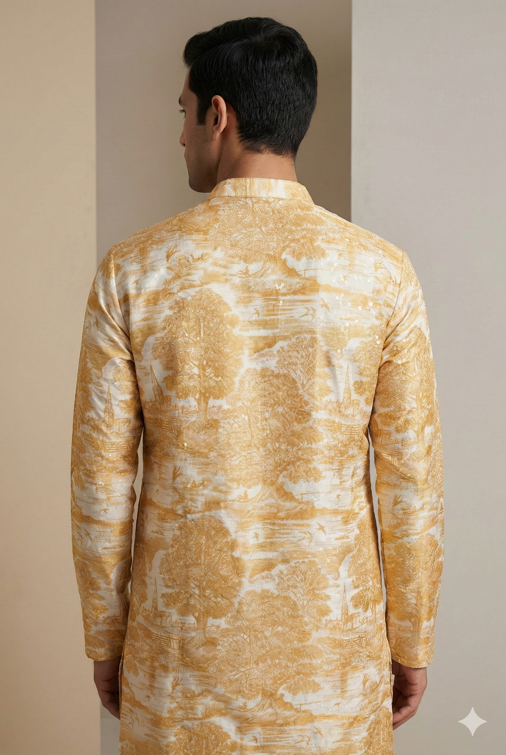 Golden Embroidered Textured Kurta by ROCCK'Z - 26400