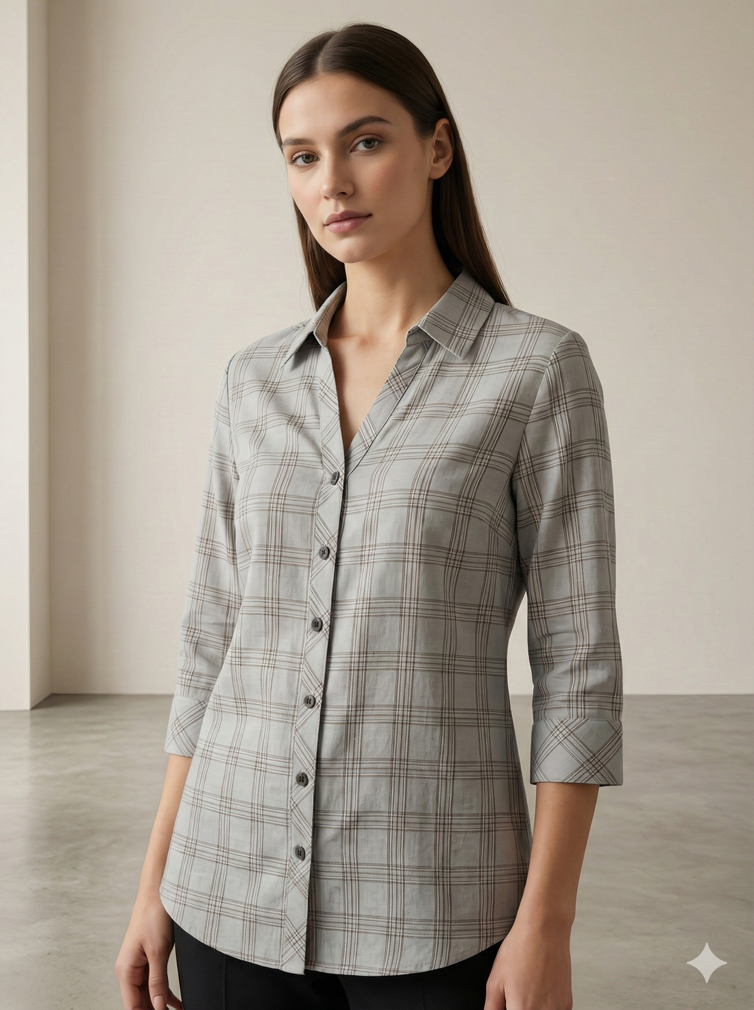 Women’s Classic Grey Checkered Casual Shirt - 25223