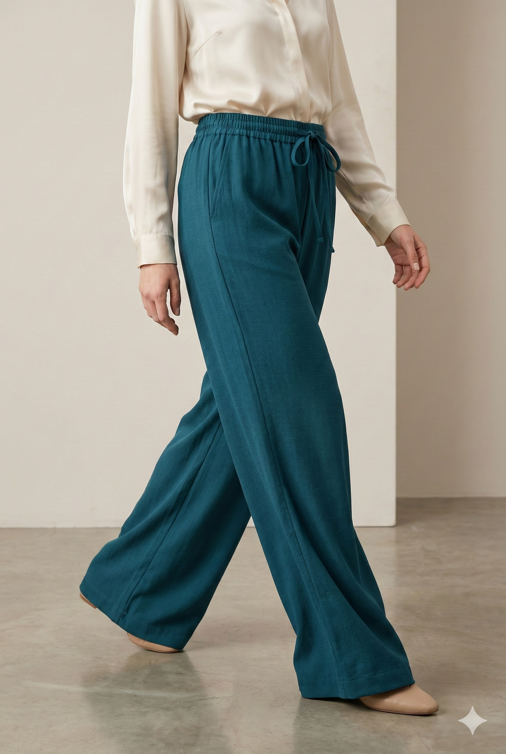 Teal Blue Solid Cotton Rayon Palazzo - 26271