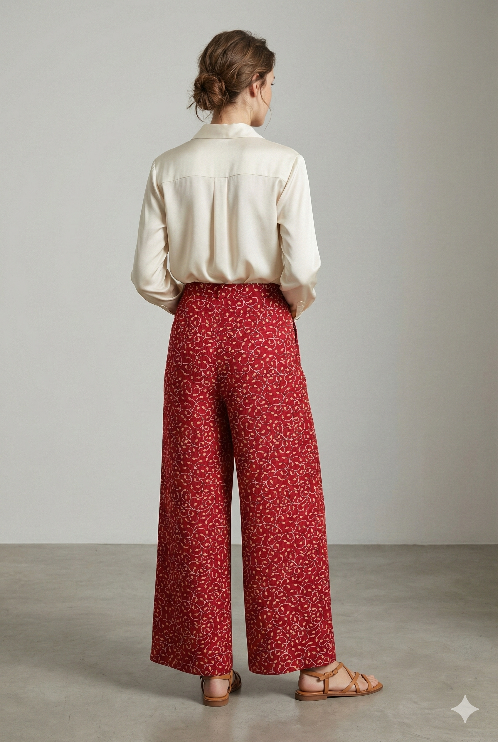 Maroon Printed Palazzo Pants with Leaf Vine Design - 26285