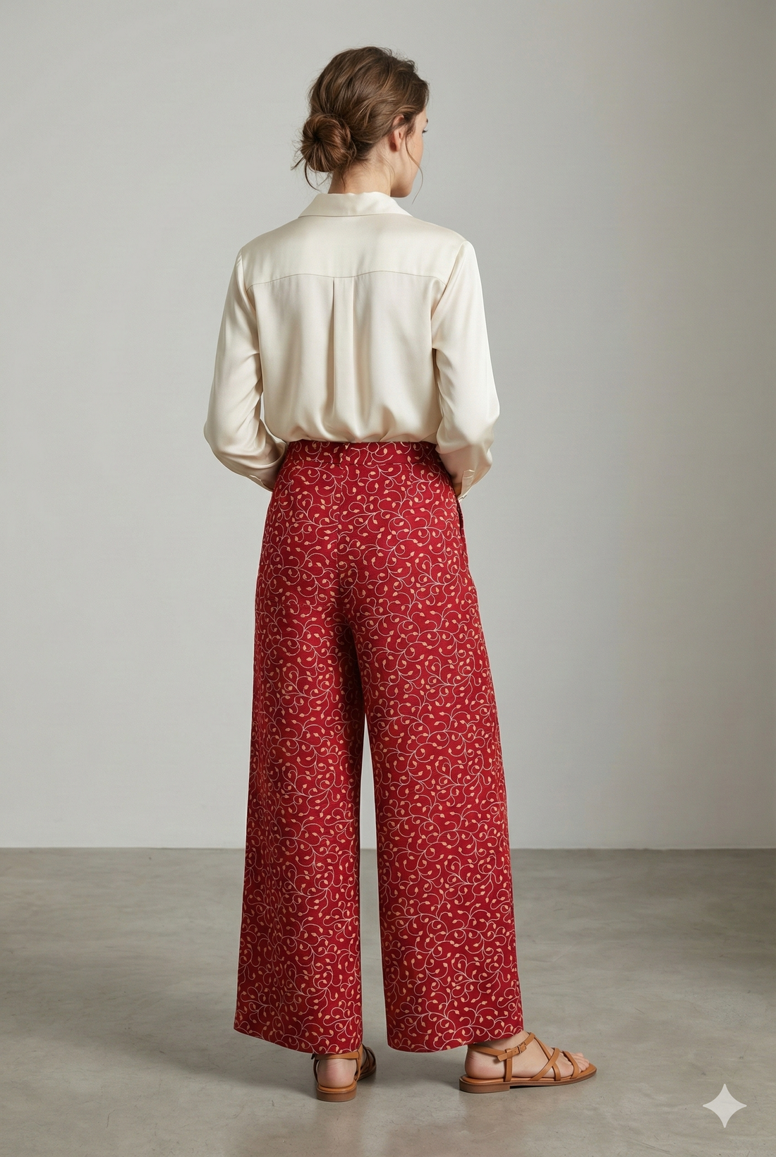 Maroon Printed Palazzo Pants with Leaf Vine Design - 26285