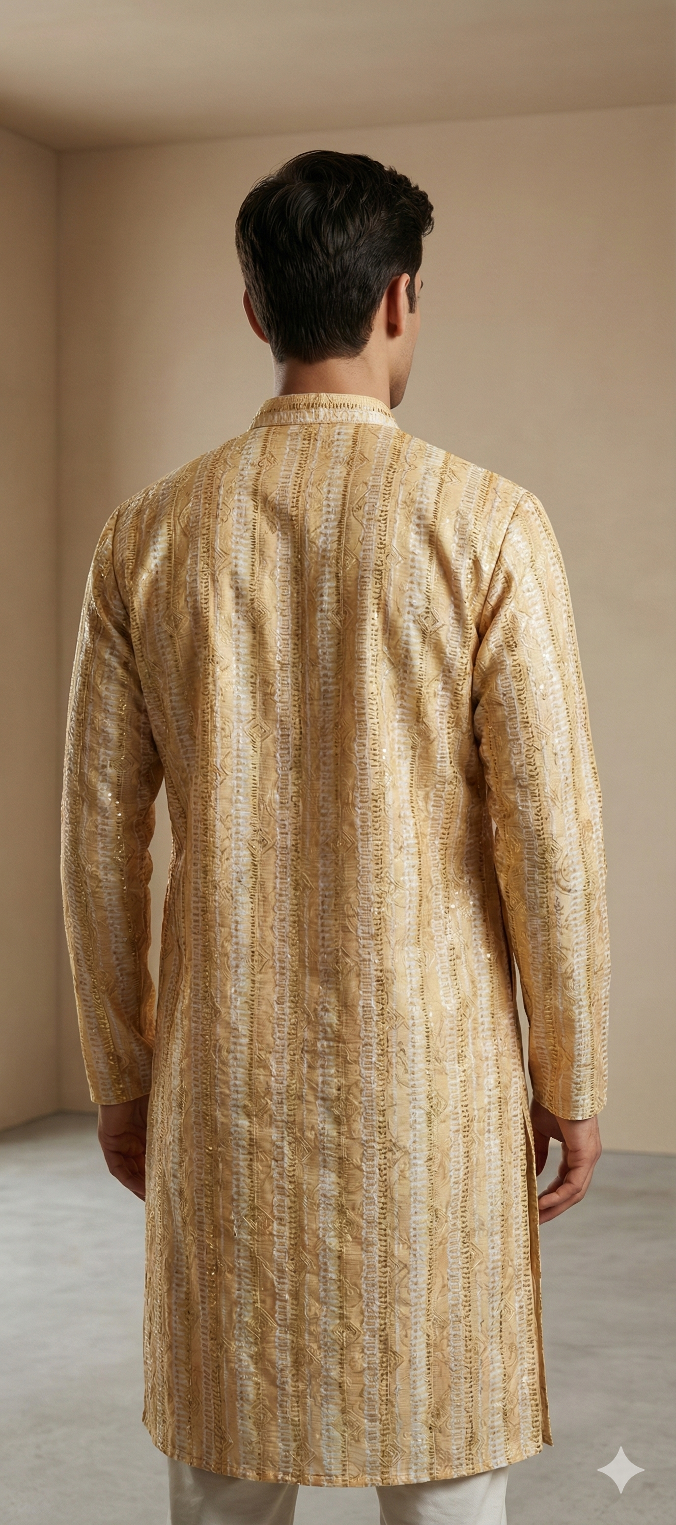 Golden Beige Sequin-Embroidered Designer Kurta - 26414