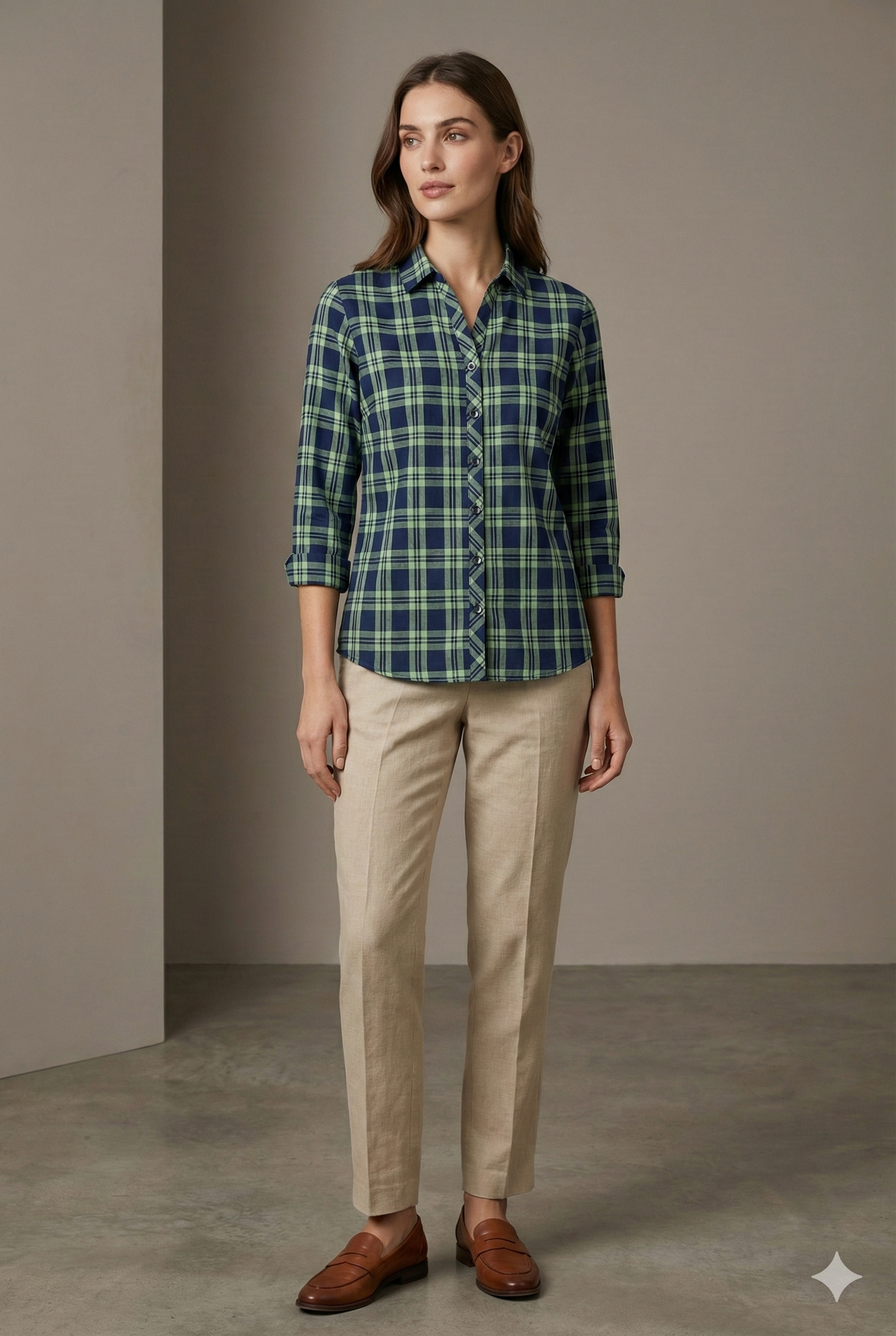Navy & Light-Green Checkered Casual Shirt – 25275
