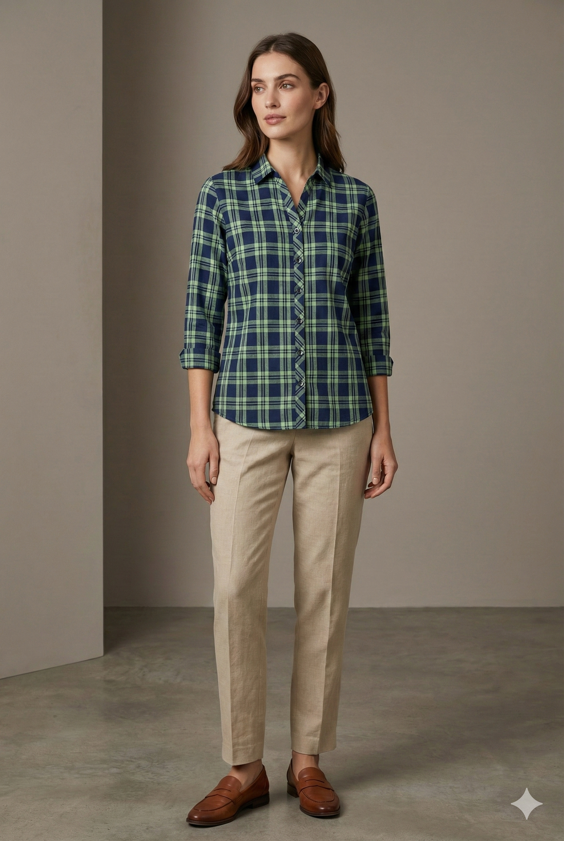 Navy & Light-Green Checkered Casual Shirt – 25275