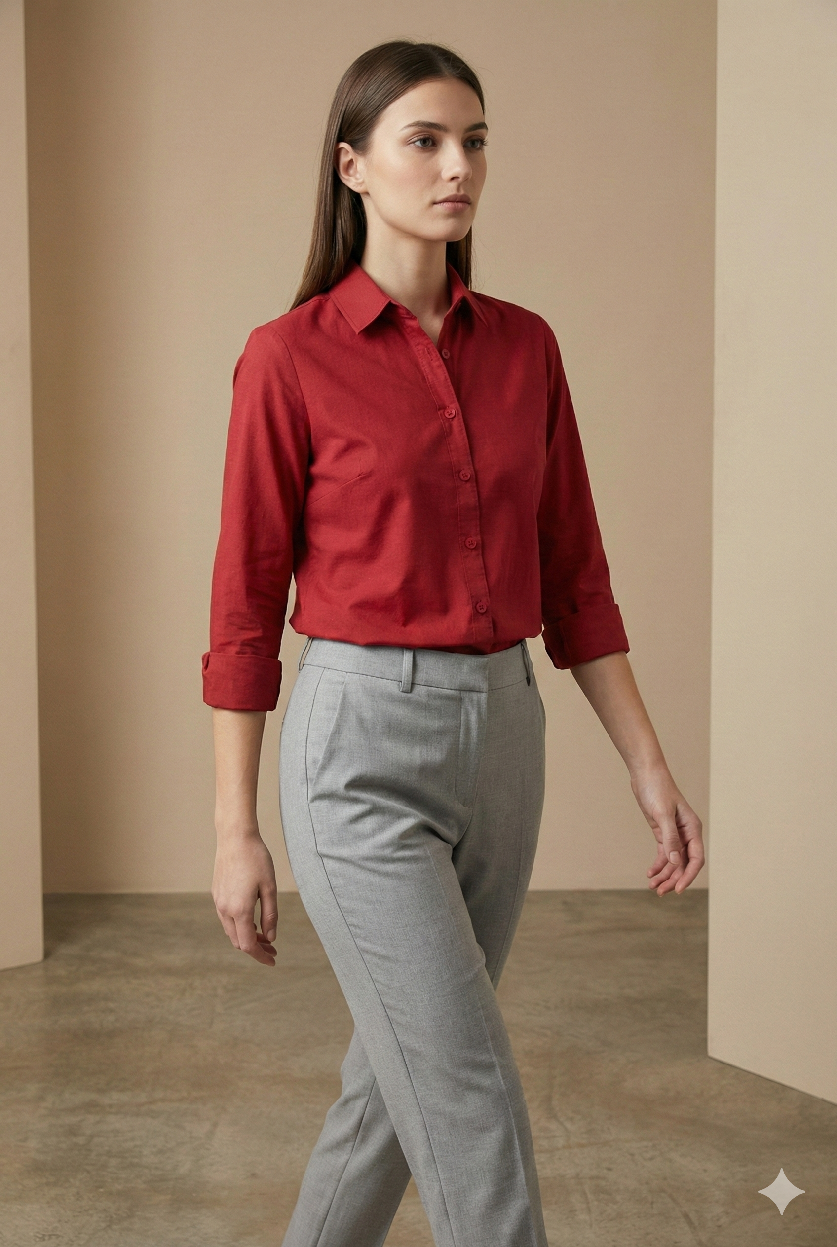 Women’s Solid Red Classic Collared Shirt | Elegant Casual Wear - 25515